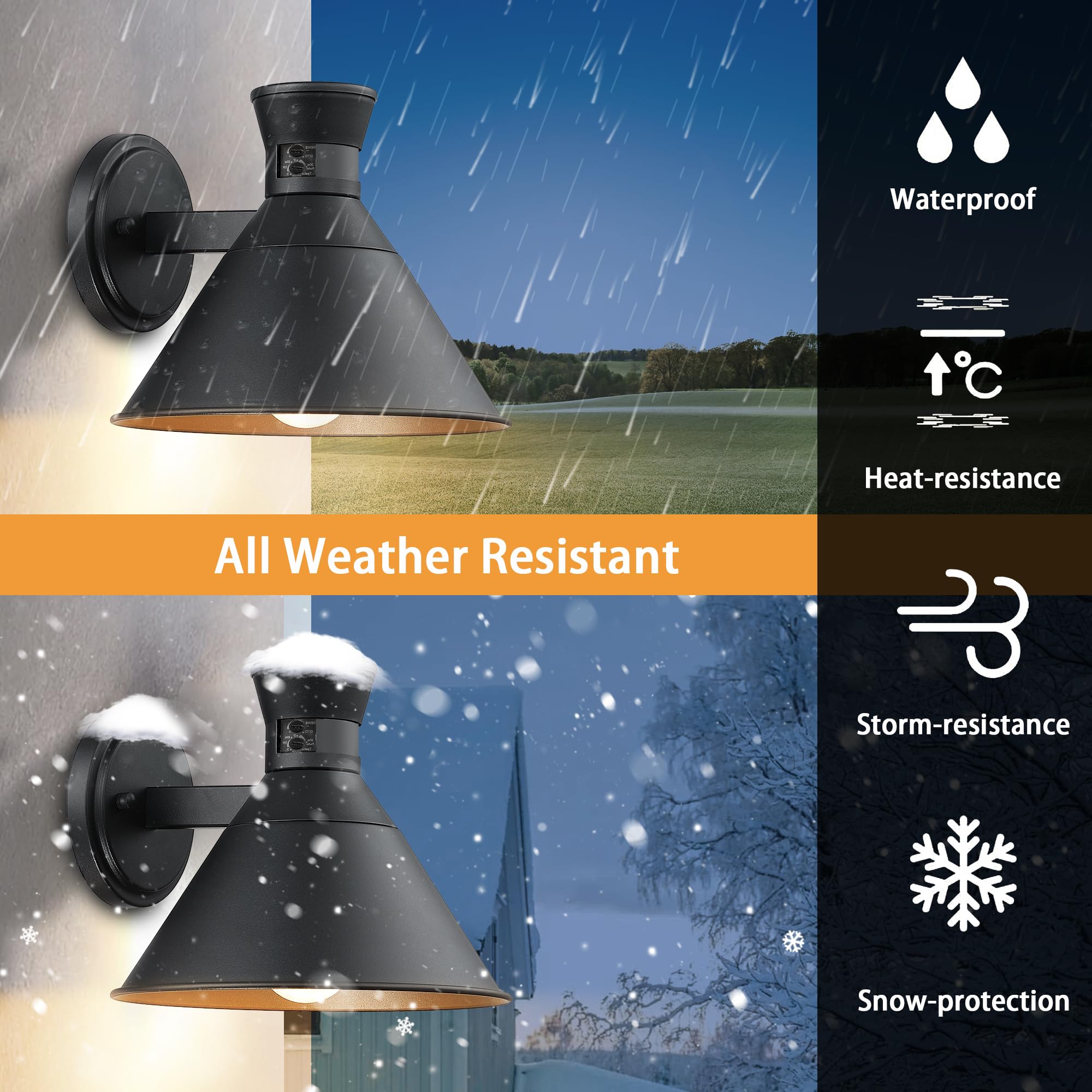 2 Pack Outdoor Motion Sensor Lights - 10 Inch Waterproof Anti-Rust Wall Lights with Dusk to Dawn Sensor for Patio, Garage, Porch, Barn, Garden & Backyard (Bulbs Included) - Perfect for Home Security & Nighttime Illumination
