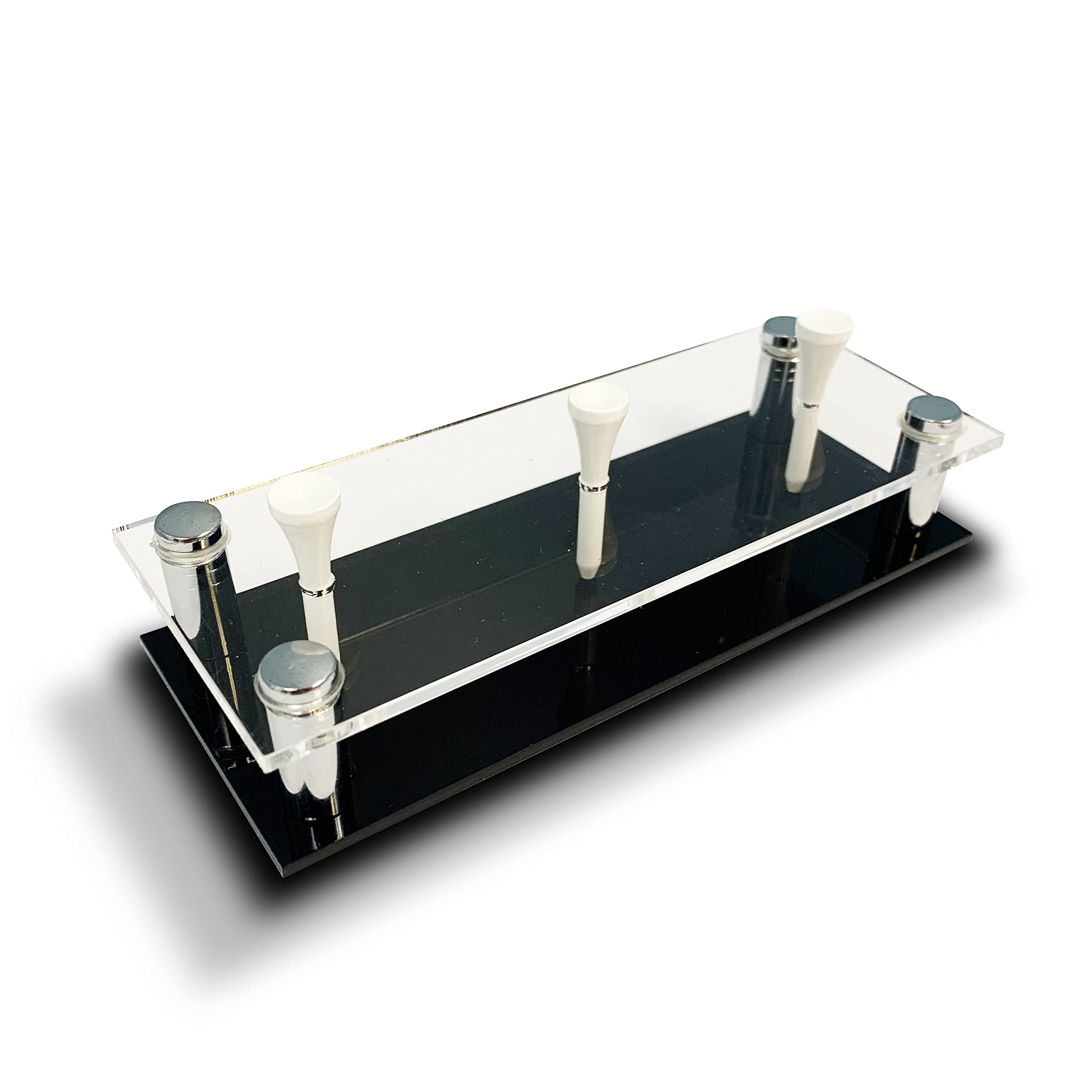 Premium Acrylic Golf Ball Display Stand - Holds 3 Golf Balls with Metal Base & Includes 3 Golf Tees - Perfect for Showcasing Collectible Golf Balls in Home, Office or Golf Club Displays