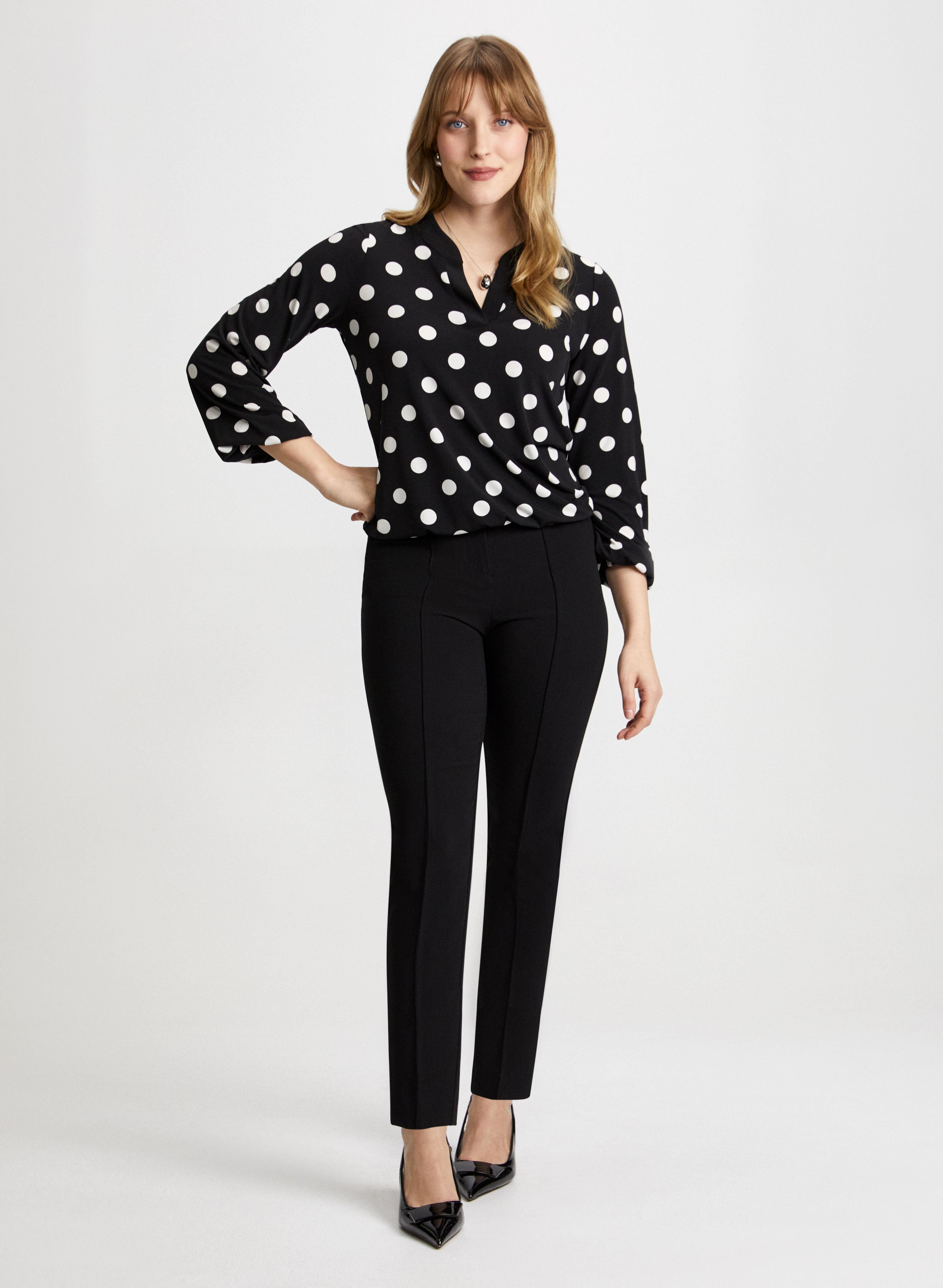 Stylish Dot Motif Top & Slim Leg Pants Set - Trendy Women's Casual Outfit for Work, Date Night & Everyday Wear