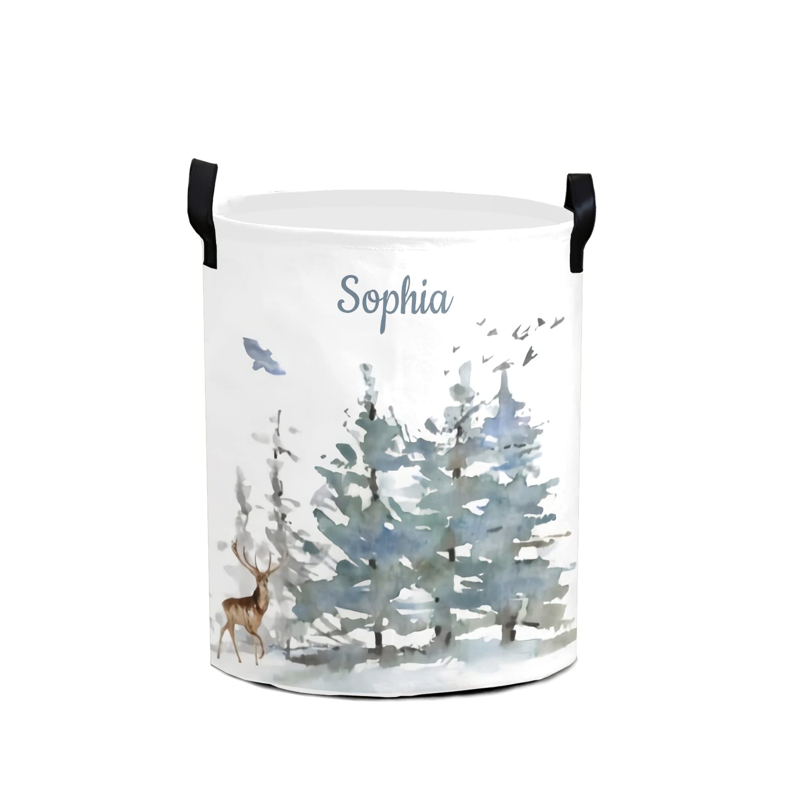 Large Collapsible Laundry Hamper Basket with Tall Storage - Foldable Clothes Organizer for Bedroom, Bathroom & Nursery | Perfect for Dirty Clothes, Toys & Pet Supplies (Deer Tree Bird Design)