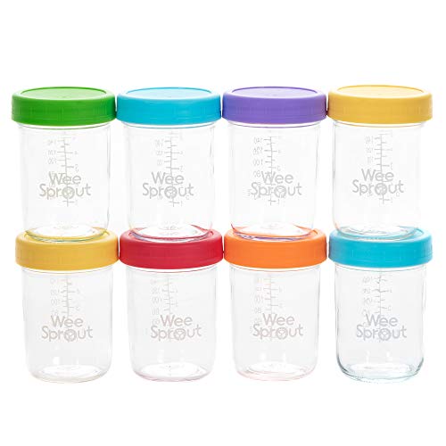WeeSprout 8 oz Glass Baby Food Storage Jars - 8 Pack with Lids | Reusable Freezer Safe Containers for Infants | Microwave & Dishwasher Friendly | Perfect for Homemade Puree, Breast Milk Storage & On-the-Go Feeding