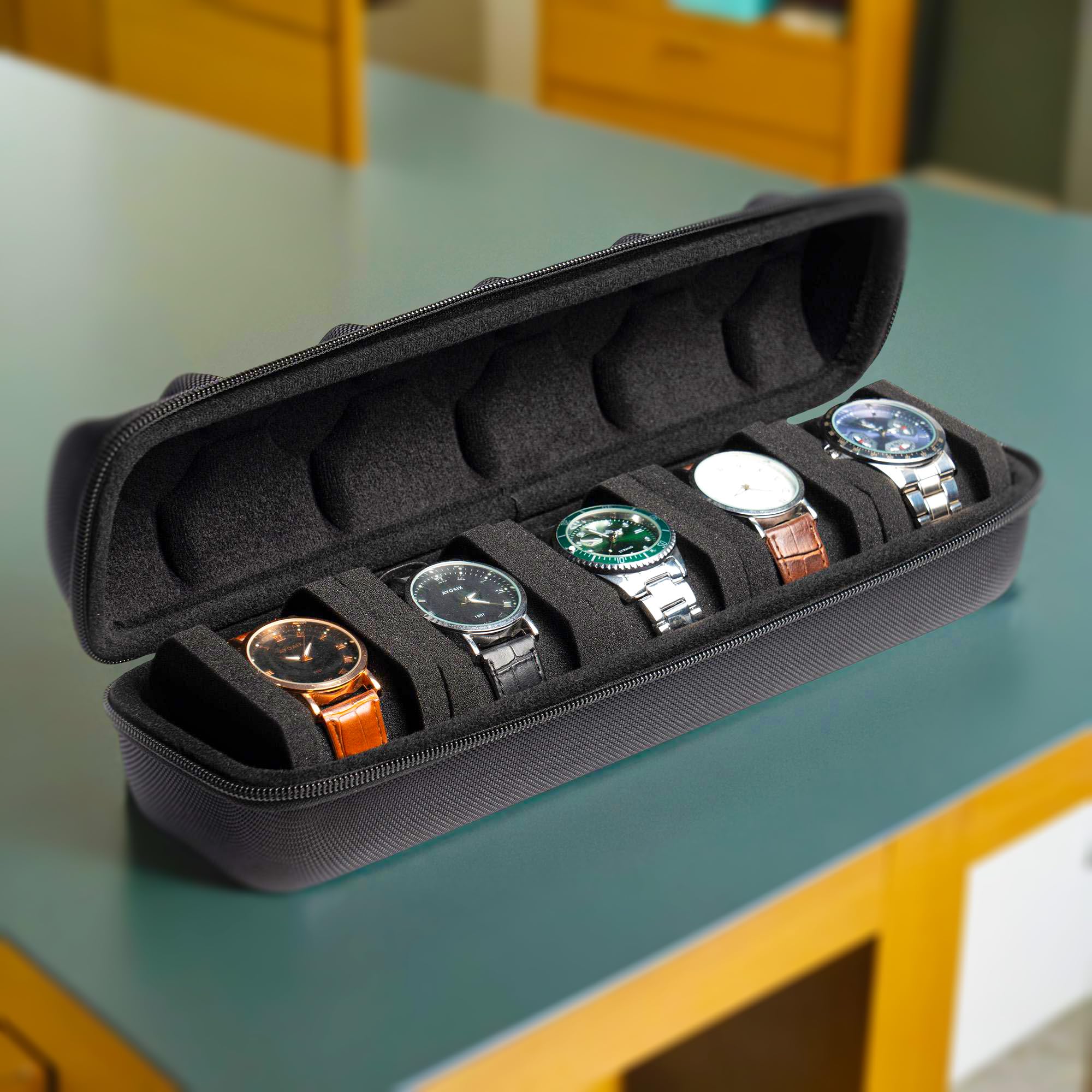 Premium 5-Slot Leather Watch Travel Case - Anti-Slip Watch Roll Organizer for Men & Women | Perfect for Business Trips, Vacations & Watch Collection Storage