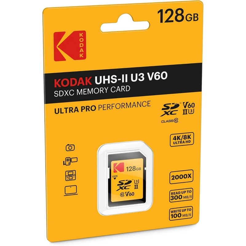 Kodak 128GB SDXC UHS-II U3 V60 Ultra Pro Memory Card - High-Speed Performance for 4K Video, DSLR & Mirrorless Cameras, Drones, and Action Cameras