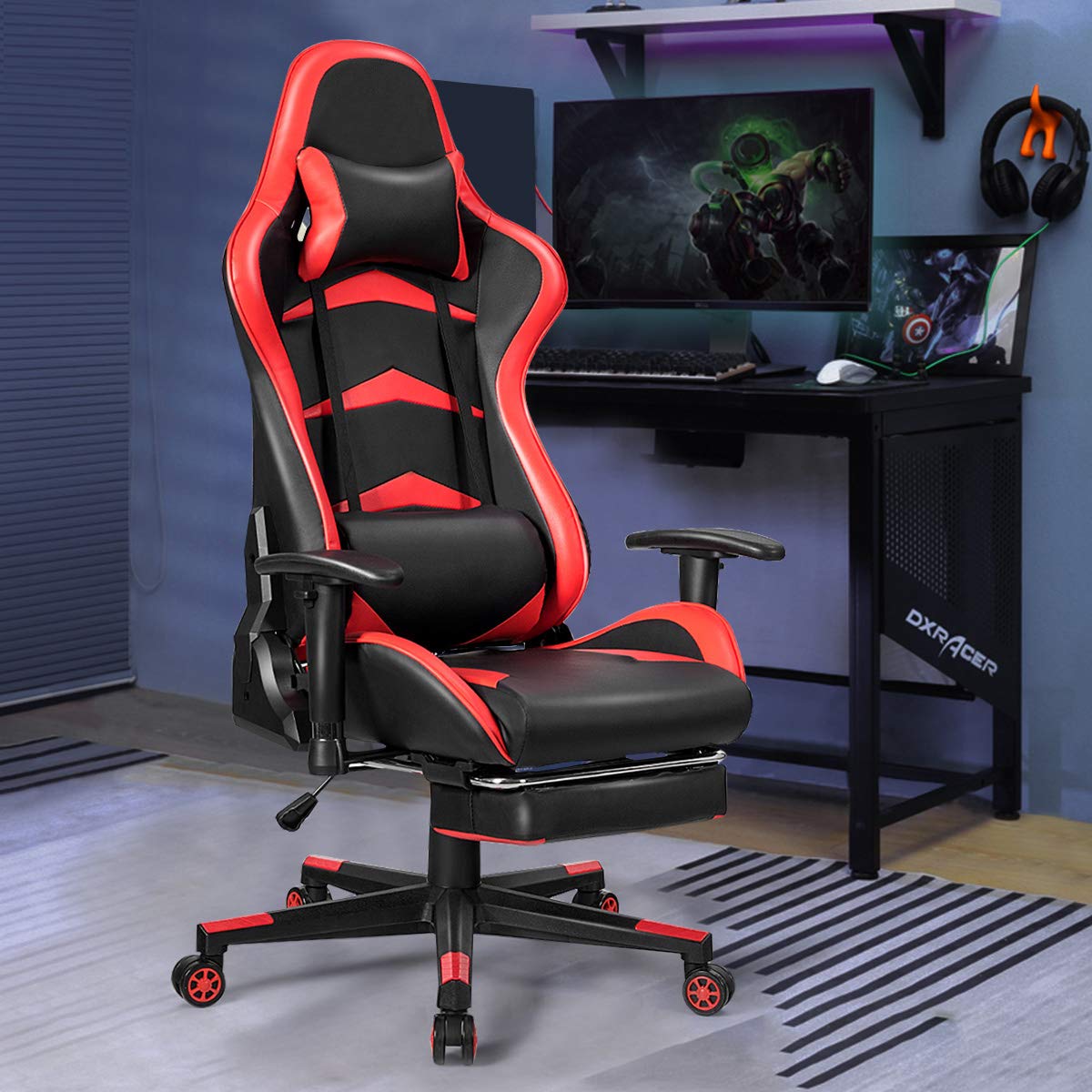 GOFLAME Ergonomic Gaming Chair - Racing Style High Back Office Chair with Adjustable Lumbar Support, Headrest, Footrest & Massage Function - Perfect for PC Gaming, Home Office & Esports Setup