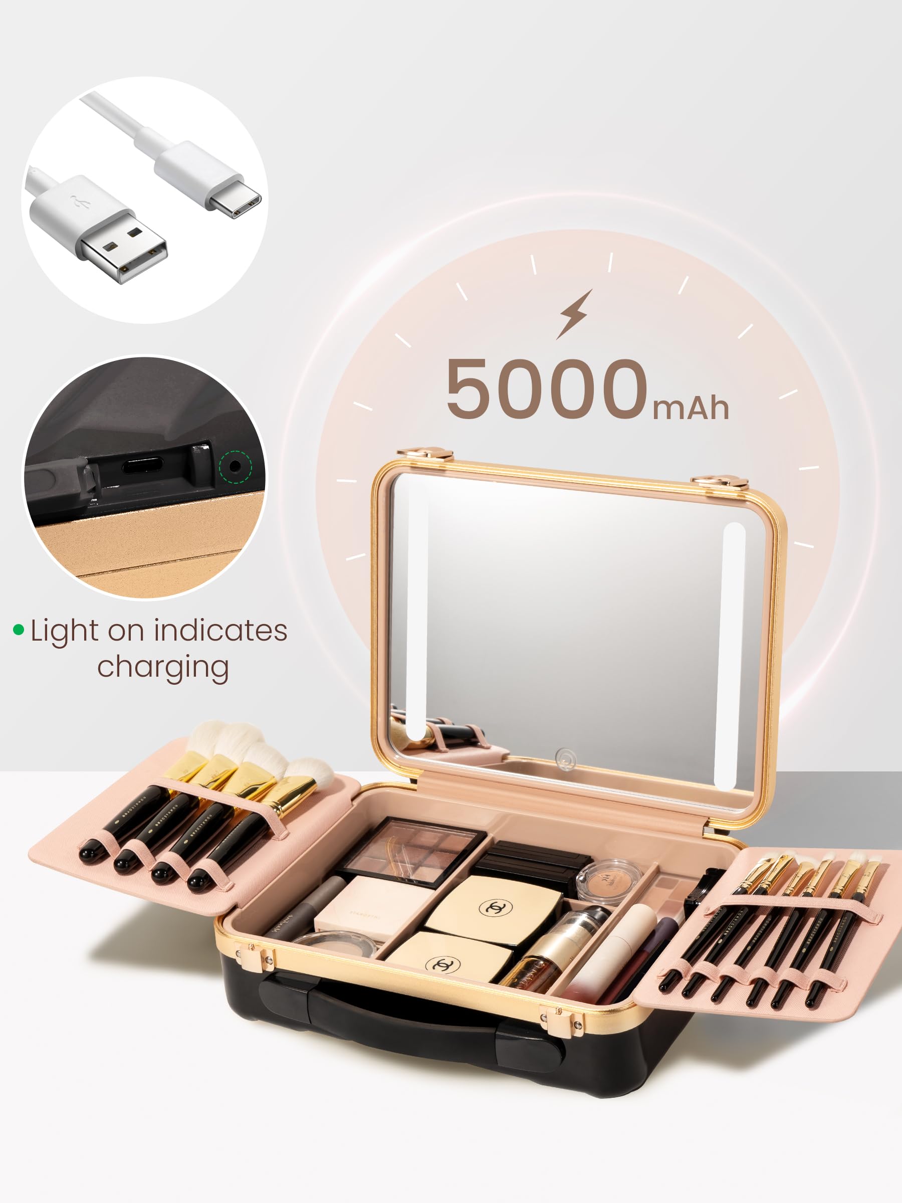 Portable Lighted Makeup Case with 5X Mirror - Travel & Professional Organizer for Makeup Artists & Hairstylists