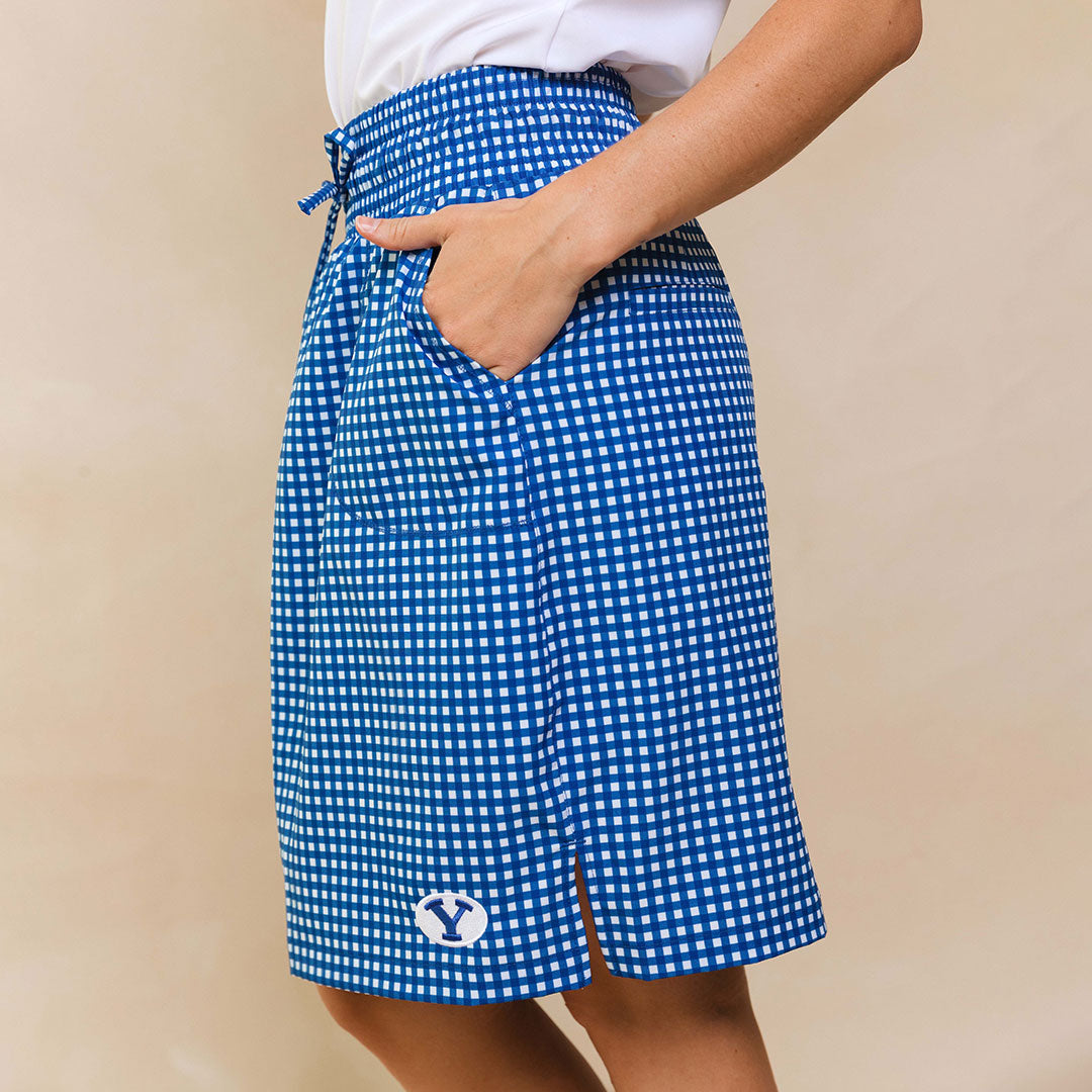 BYU Away Skirt - Blue Gingham Checkered Skirt for Women | Perfect for School, Travel & Casual Outfits