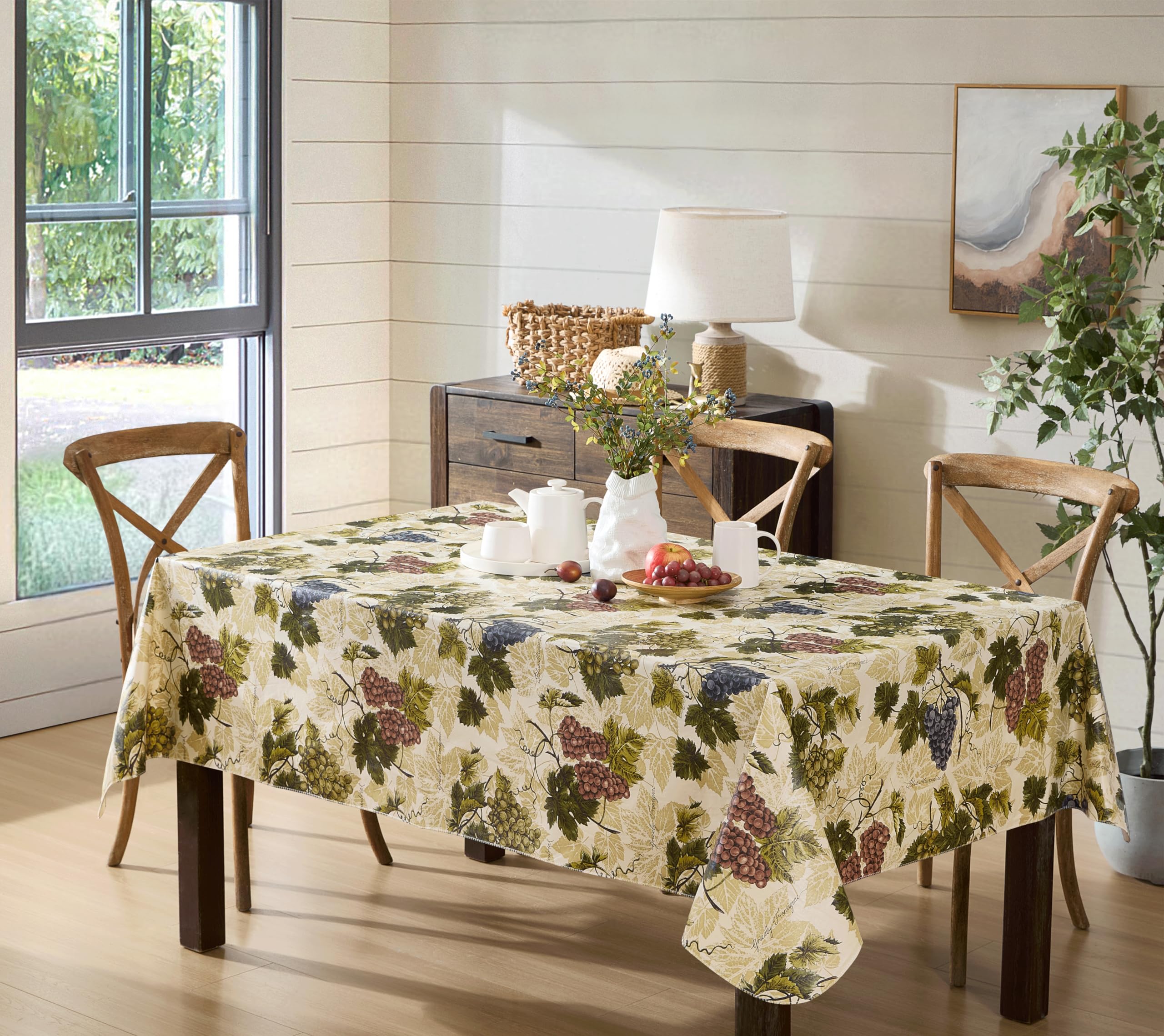 Newbridge 60 x 102 Inch Rectangle Vinyl Tablecloth - Waterproof Flannel Backing with Grapevine Print for Indoor/Outdoor Use | Perfect for Dining, Picnics, BBQs, Patio & Kitchen Decor