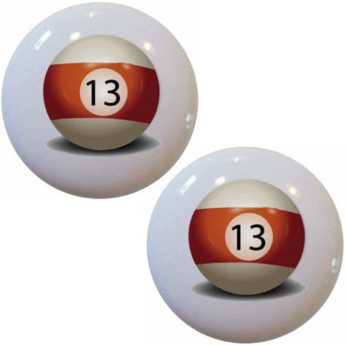 Set of 2 Ceramic Billiard 13 Pool Ball Drawer Knobs - Unique Cabinet Hardware for Game Room, Bar, or Man Cave Decor