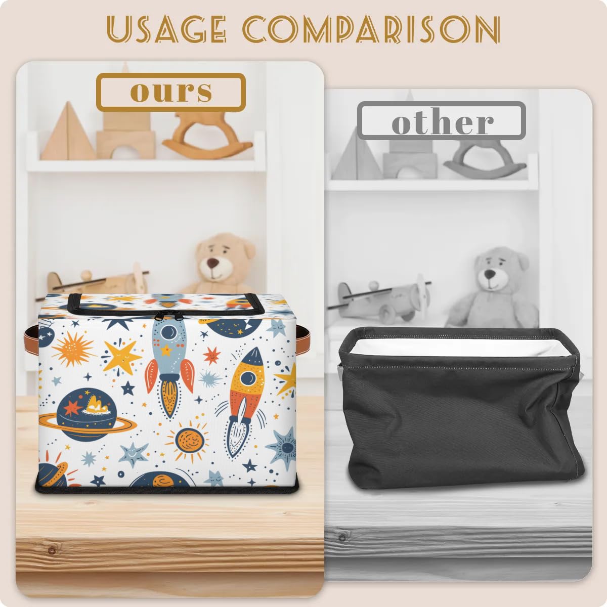 Bright Rocket Storage Boxes with Sturdy Handles - 2 Pack Zippered Storage Bins for Clothes, Toys & Home Organization - Durable Fabric Storage Baskets with Zipper Lid for Bedroom, Closet & Nursery Organization