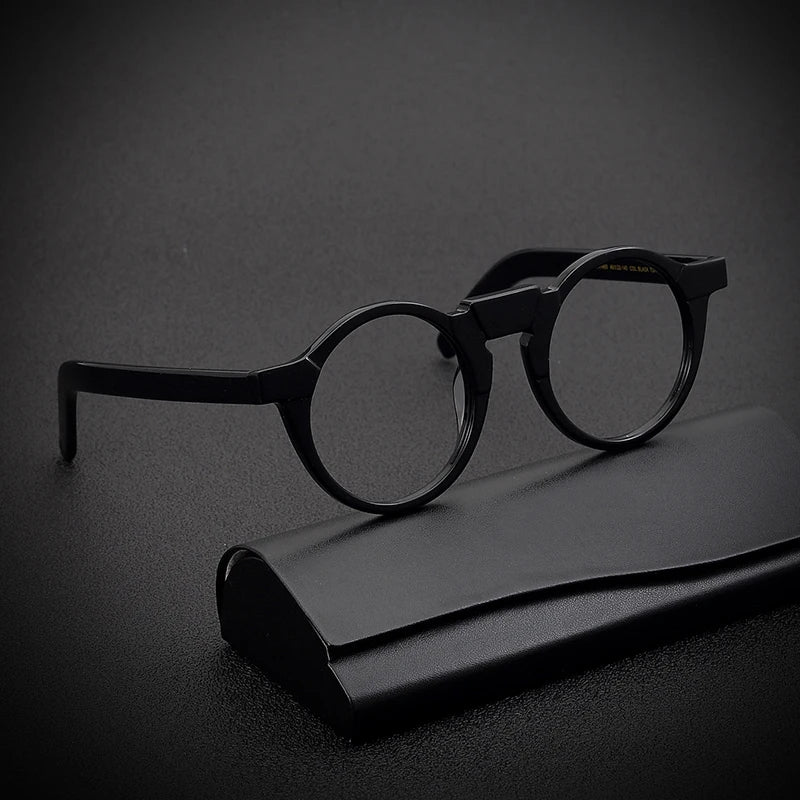 Black Unisex Full Rim Acetate Round Eyeglasses 1465 - Stylish & Comfortable Glasses for Men & Women - Perfect for Reading, Work, and Everyday Wear