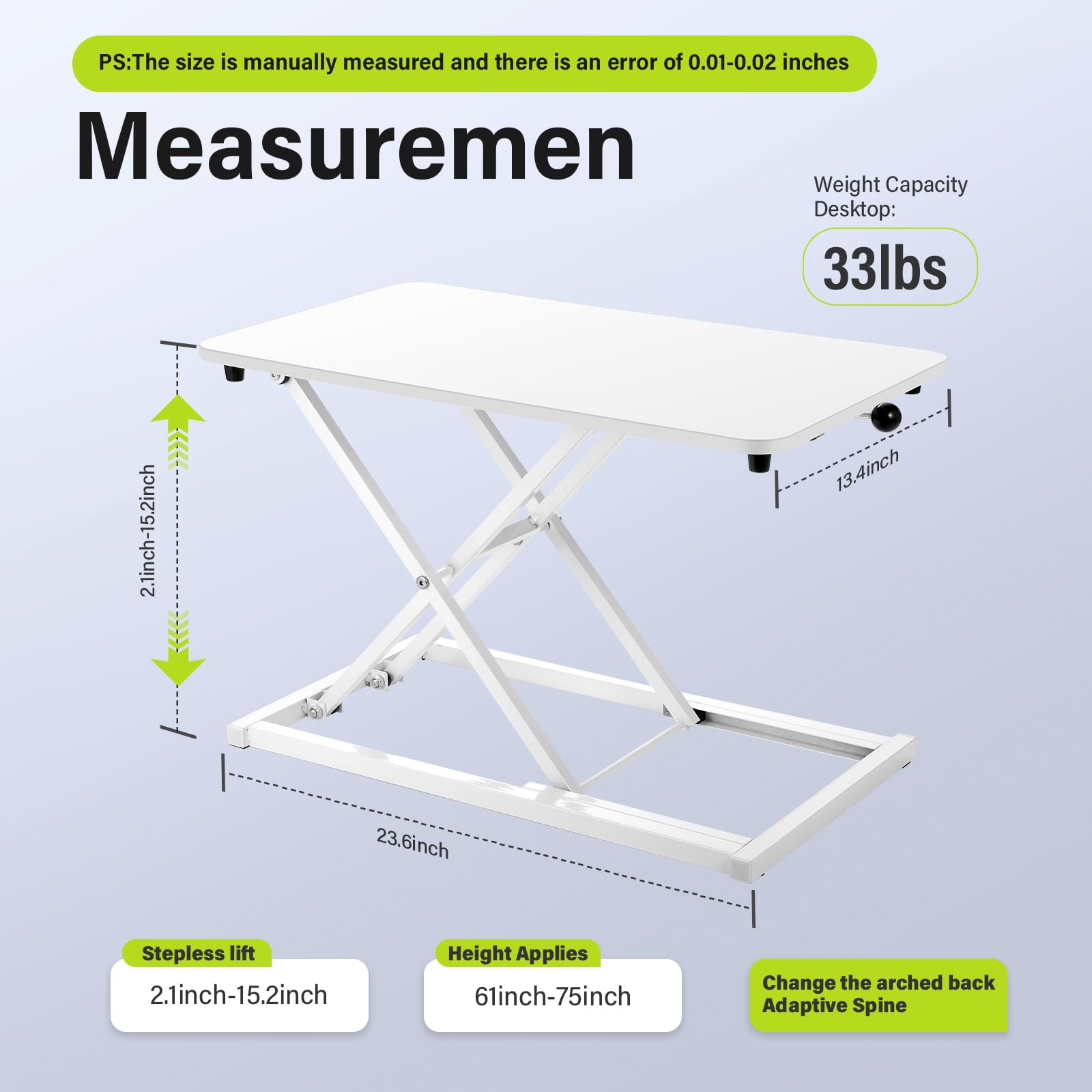 6-Level Adjustable Standing Desk Converter - Compact Sit Stand Workstation with 23.6