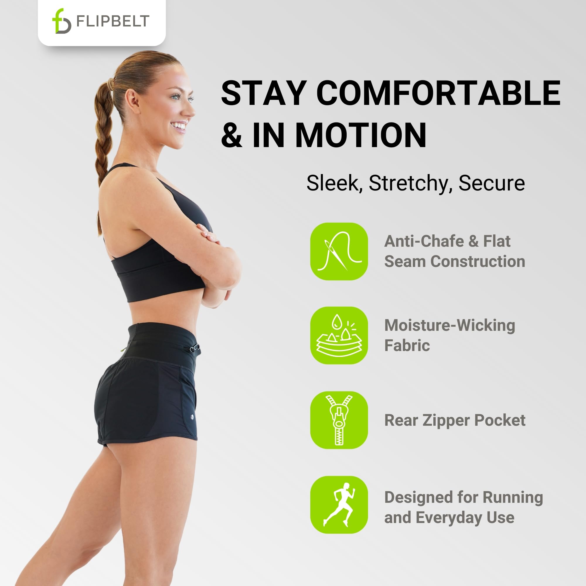 FlipBelt Women's Running Shorts with Built-in Belt - Secure Zipper Pocket for Phone & Essentials | Moisture-Wicking Athletic Shorts for Running, Gym & Outdoor Workouts | Made in USA
