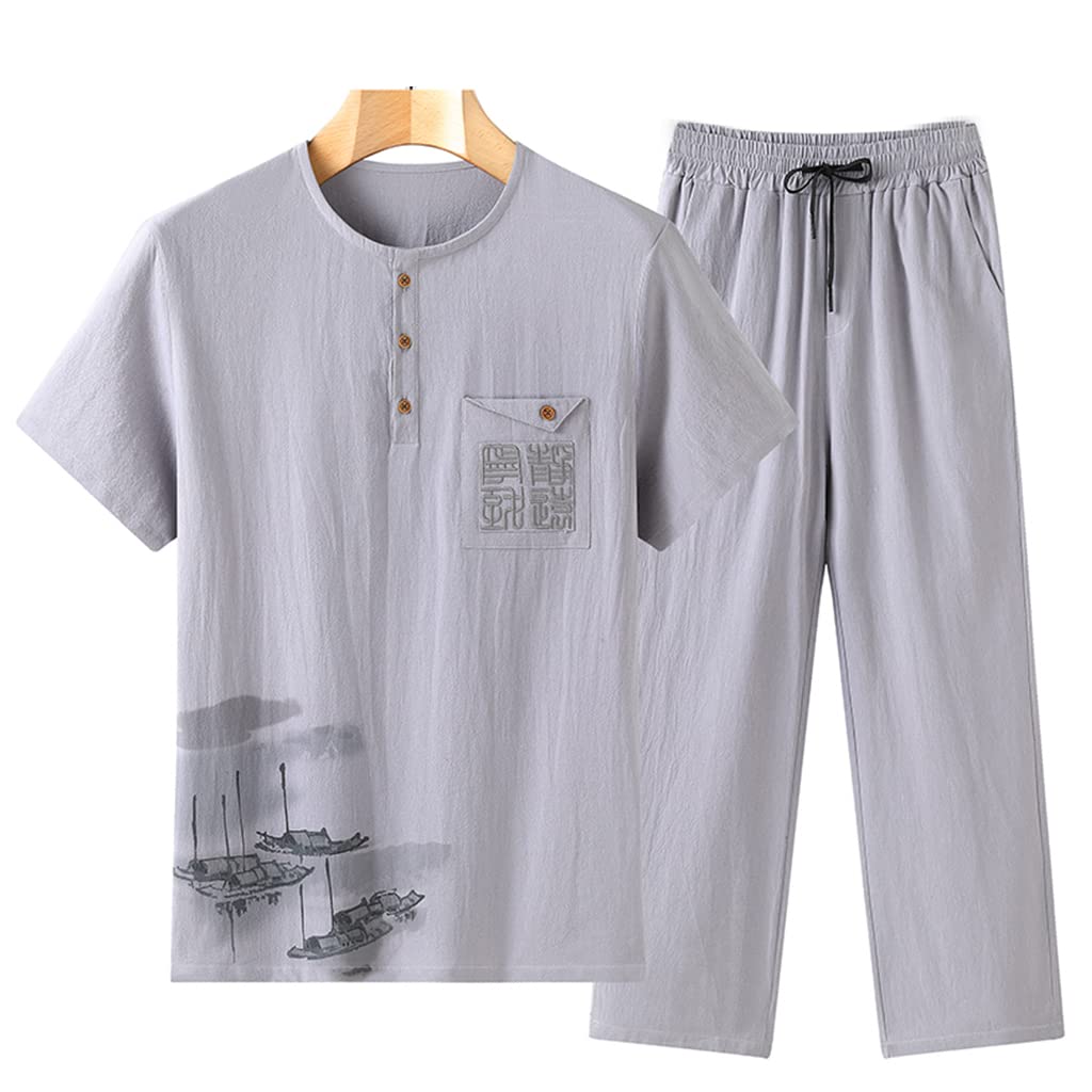 Traditional Chinese Tai Chi Uniform - Summer Thin Tang Suit with Embroidery, Short Sleeve Martial Arts Clothing for Men & Women (Grey, XXL) - Perfect for Tai Chi Practice, Kung Fu Training, and Cultural Events