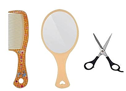 Professional Handheld Salon Mirror & Hair Comb Set - Free Hair Cutting Scissors Included (Brown/Black, 40g) - Perfect for Barbers, Stylists & Home Haircuts