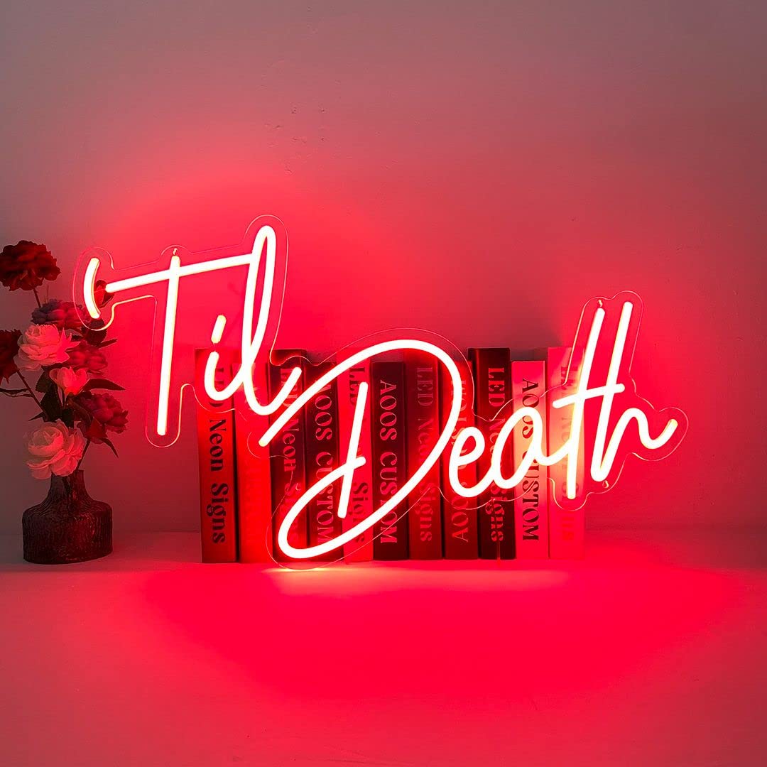 Til Death Neon Sign - Custom Wall Art for Bedroom, Living Room, Wedding & Party Decor - Vintage Aesthetic LED Light for Home, Bathroom & Kitchen - Perfect for Gothic Themed Rooms, Bachelorette Parties & Instagrammable Spaces