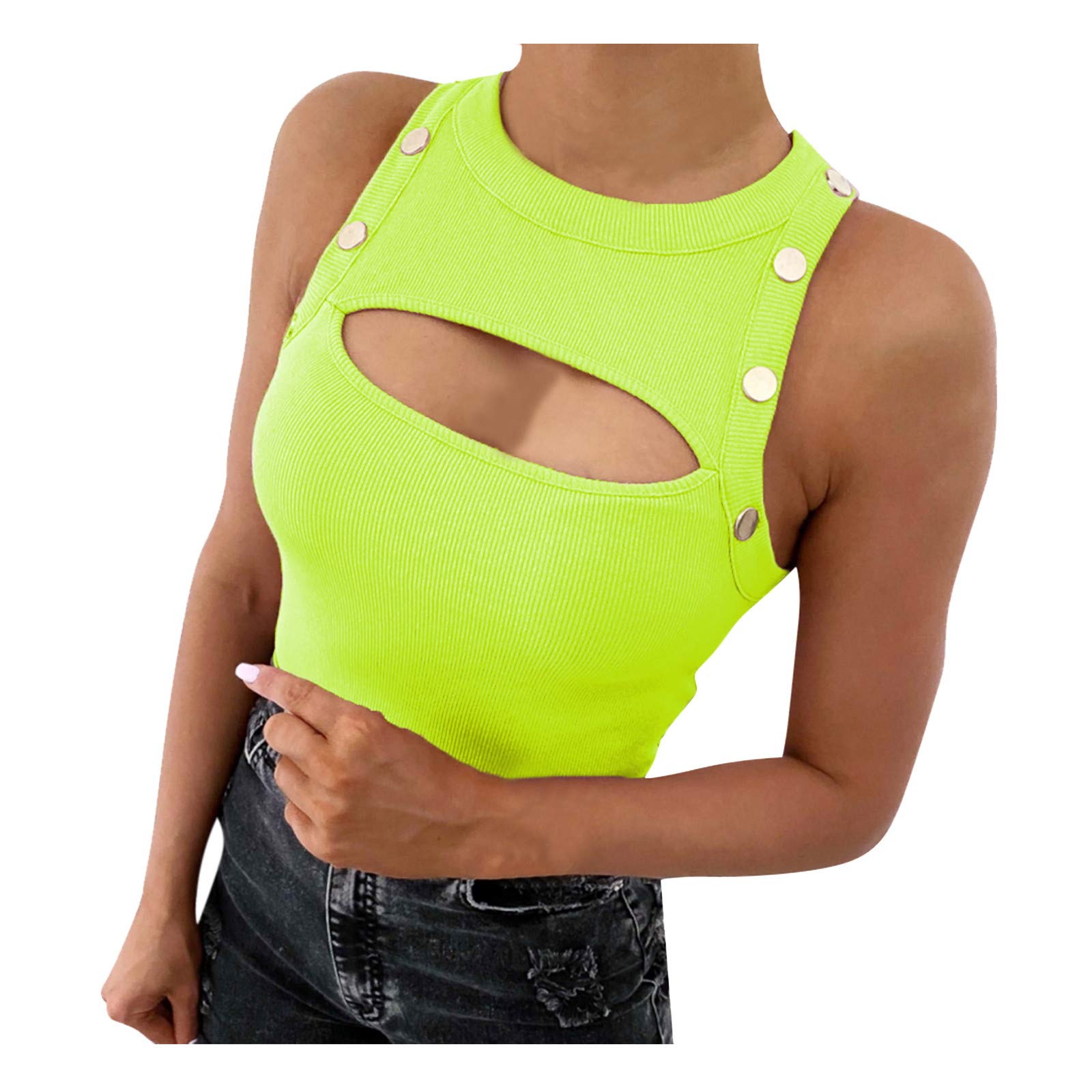 Women's Sleeveless Tank Top Bodysuit - Soft Comfortable Buttoned Hollow Out Casual T-Shirt for Summer, Gym, Yoga & Everyday Wear