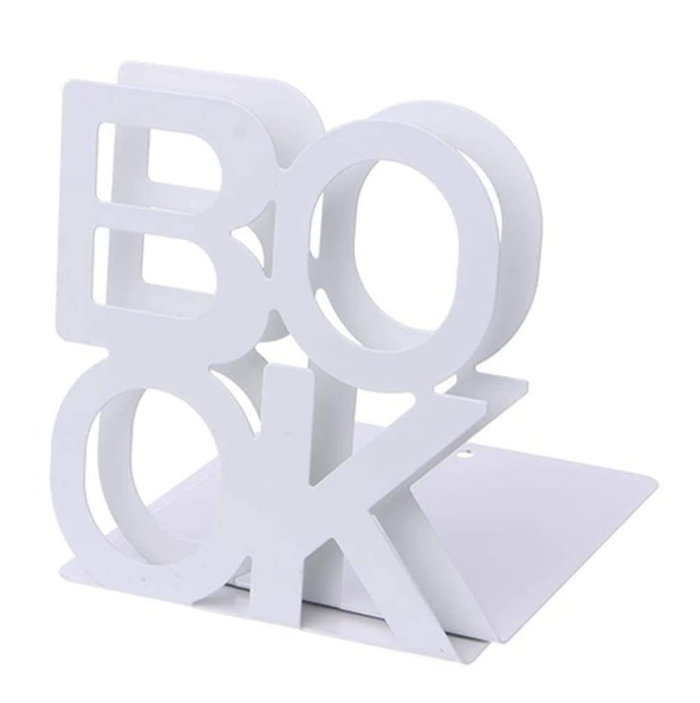 Ryakos Alphabet Shaped Metal Bookends - Decorative Iron Book Supports for Shelves, Desks & Home Office - Perfect for Organizing Books, Cookbooks & Office Supplies (White)