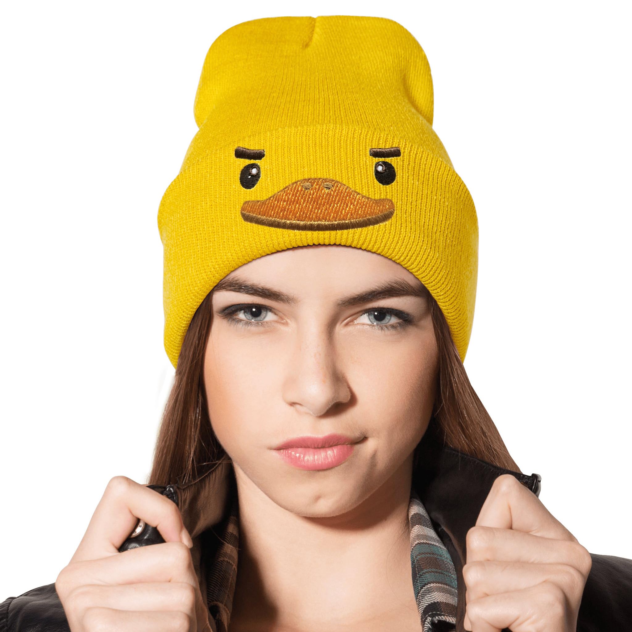 Stylish Yellow Duck Embroidered Beanie Knit Hat for Men & Women - Funny Graphic Winter Skull Cap - Perfect Gift for Duck Lovers - Great for Outdoor Activities, Winter Sports, and Casual Wear