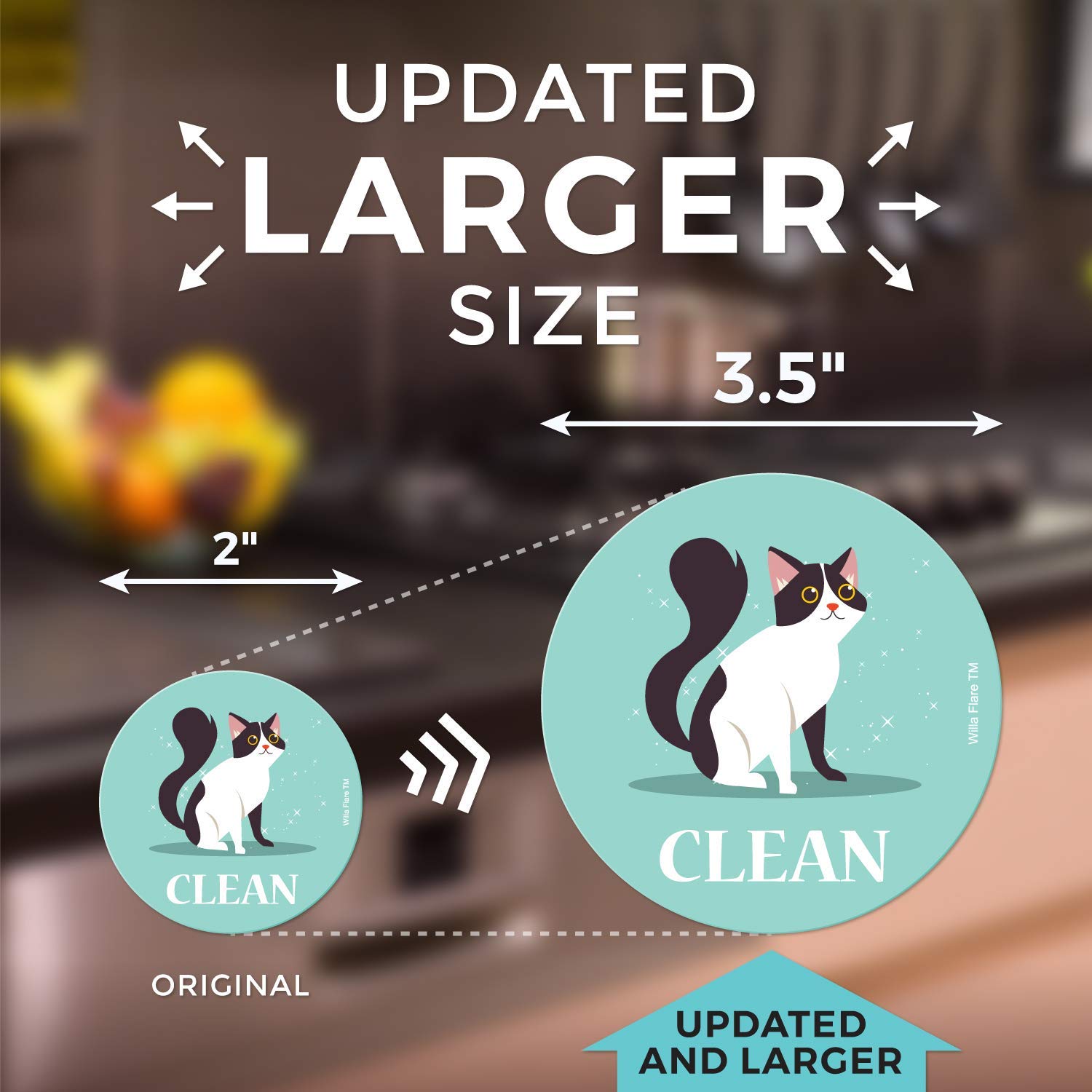 Funny Large Dishwasher Magnet Clean Dirty Sign - Strong Double Sided Cartoon Cat Design for Kitchen Organization - Perfect for Fridge, Dishwasher & Home Storage (Humor Kitchen Gadget)