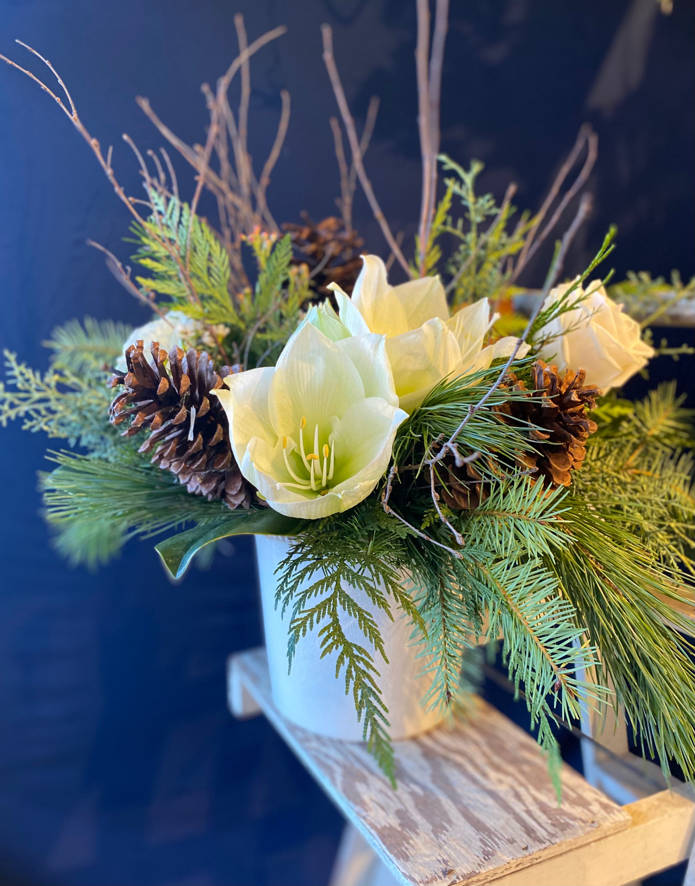 Natural White and Green Vase with Pine Cones & Twigs - Rustic Farmhouse Decor for Living Room, Dining Table, or Wedding Centerpieces