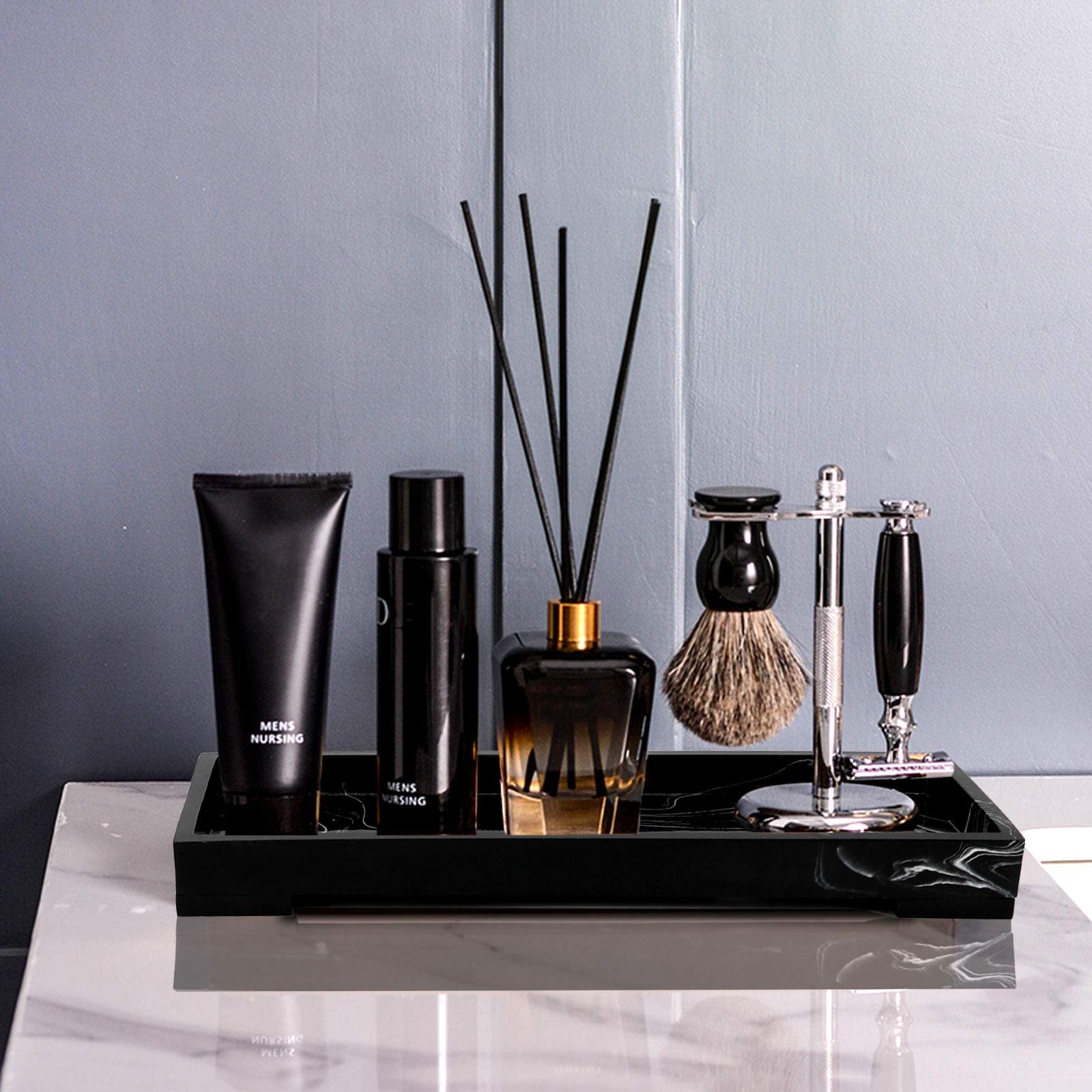 Jolitac Marble Bathroom Tray - Elegant Perfume & Jewelry Organizer with Key Holder | Decorative Ring Trinket Tray for Vanity, Kitchen Countertop, Coffee Table | Perfect for Tissues, Candles, Soap & Towels | Stylish Home & Bathroom Decor