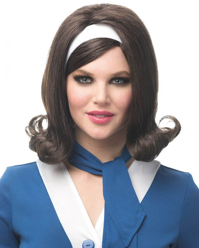 60s Flip Brown Bob Wig with Headband - Vintage 1960s Style Synthetic Hairpiece for Costume Parties & Cosplay