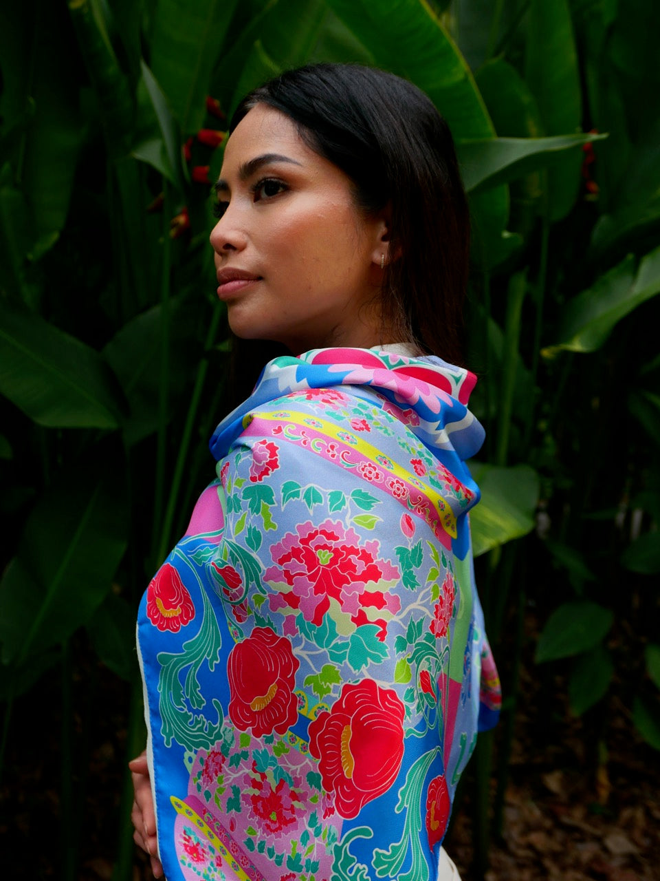 Luxury Peranakan Bricolage Silk Scarf - Premium Handmade Batik Shawl for Women, Elegant Fashion Accessory for Parties, Weddings & Special Occasions