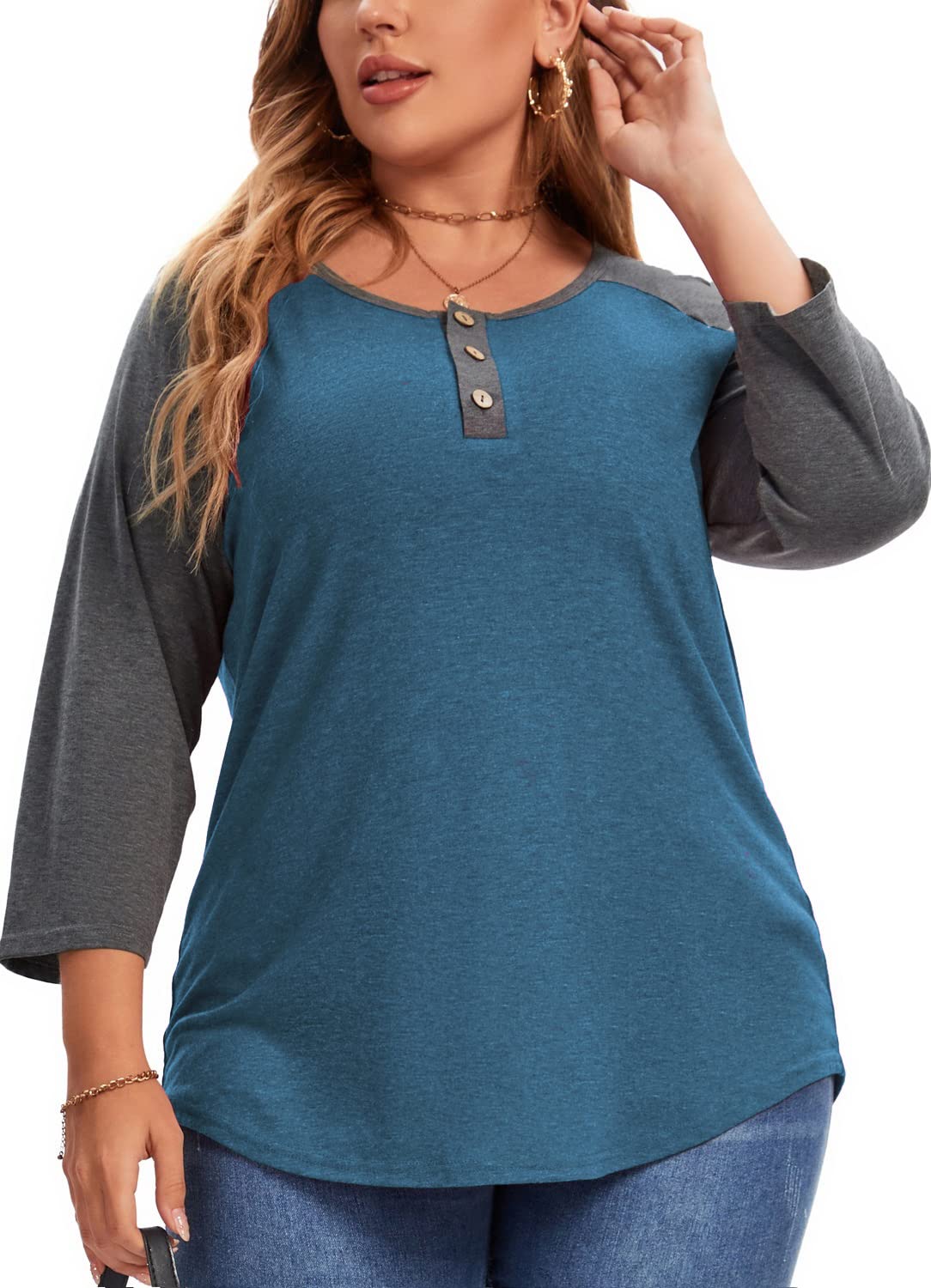 Plus Size Women's Summer Tops - 3/4 Sleeve V-Neck Button Down Blouses for Casual & Office Wear | Flattering & Comfortable