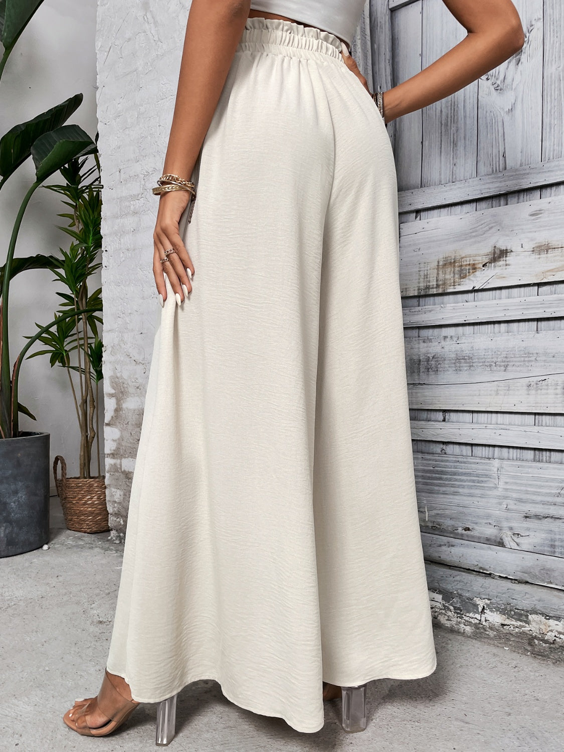 Resort Style High Waist Wide Leg Pants - Women's Comfortable Summer Beach Palazzo Trousers for Vacation, Travel, and Casual Outfits