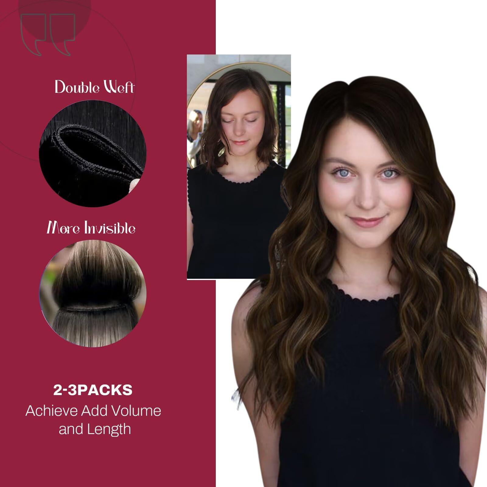 Vivien Balayage Brown Straight Human Hair Extensions 22 Inch 100G - Dark to Light Brown Weft Hair for Sew-In | Natural Real Human Hair for Women | Perfect for Daily Styling, Parties & Special Occasions