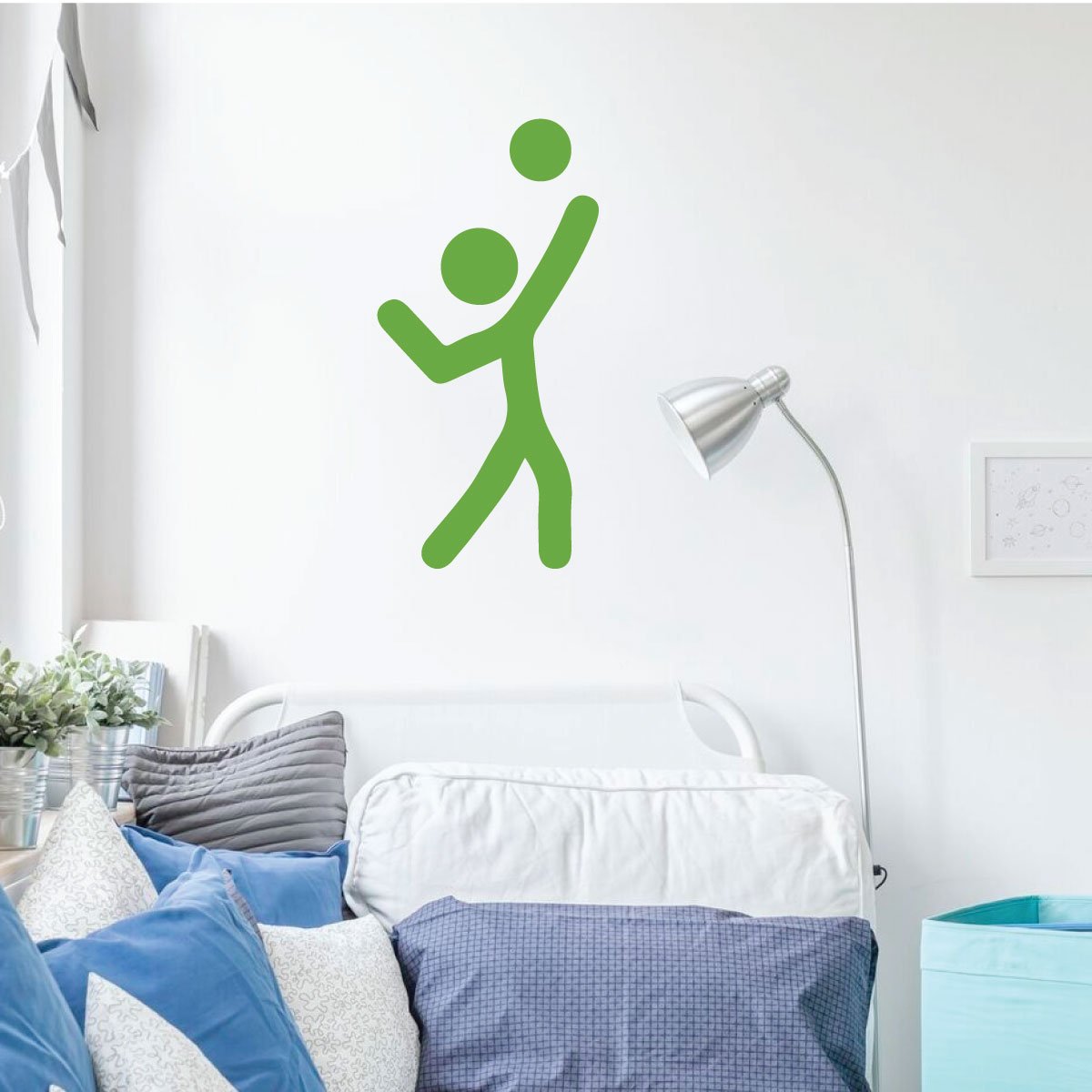 Volleyball Wall Decal - Vinyl Sports Decor for Bedroom, Playroom & Gym - Fun Stick Figure Player Design - Perfect for Game Room, Kids Room & Sports Fan Decorations