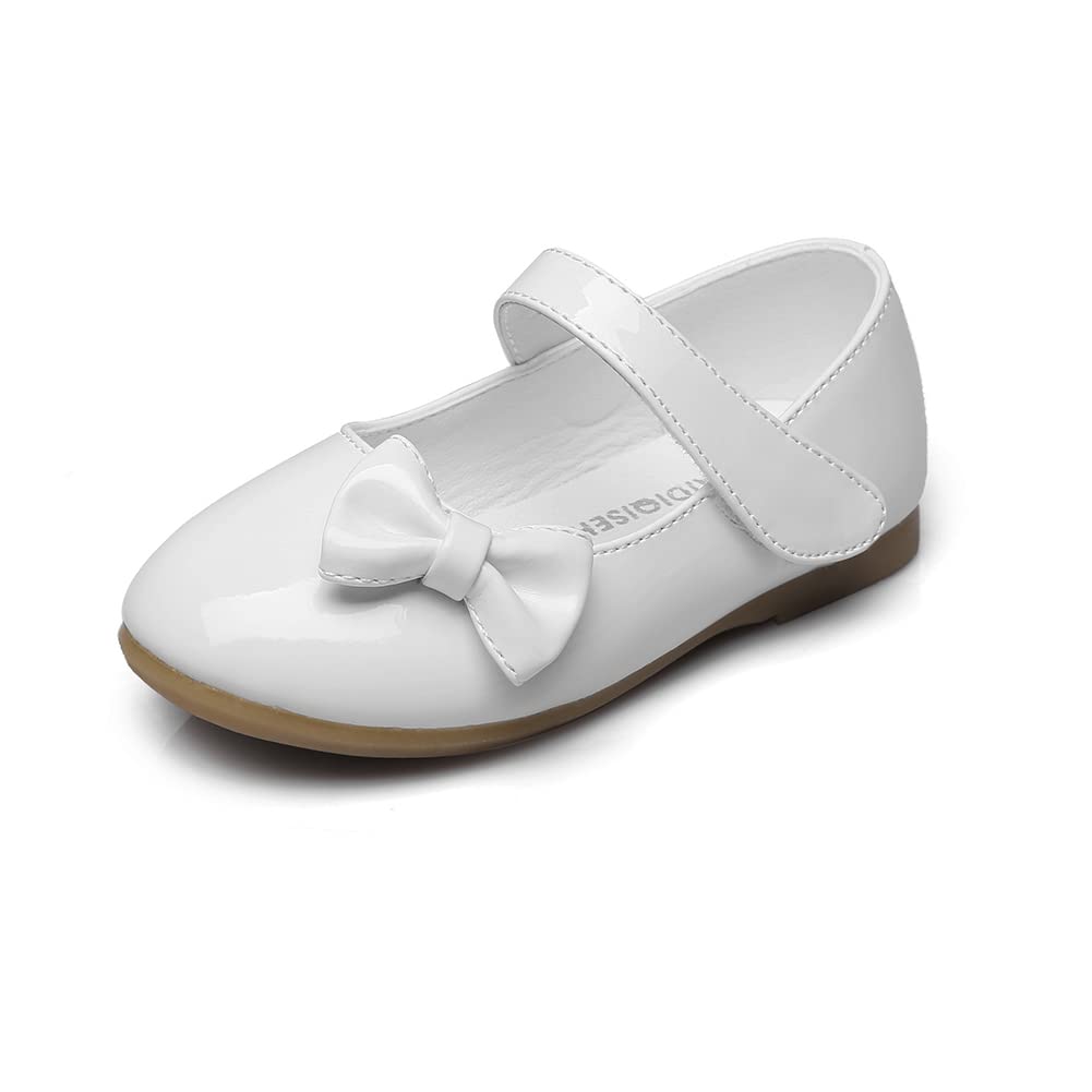 Maxu PU Leather Girls Bowtie Hook & Loop Dressy Mary Jane Flats for Toddler Little Kid Big Kid - Comfortable School Shoes for Girls, Party & Special Occasions