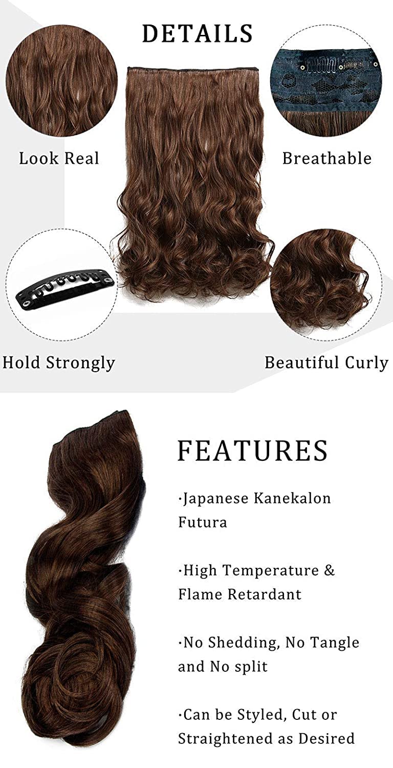 MoonEyes 5 Clip Synthetic Hair Extensions for Women - Natural Looking Brown Hair Extensions for Length & Volume | Perfect for Daily Wear, Parties & Special Occasions