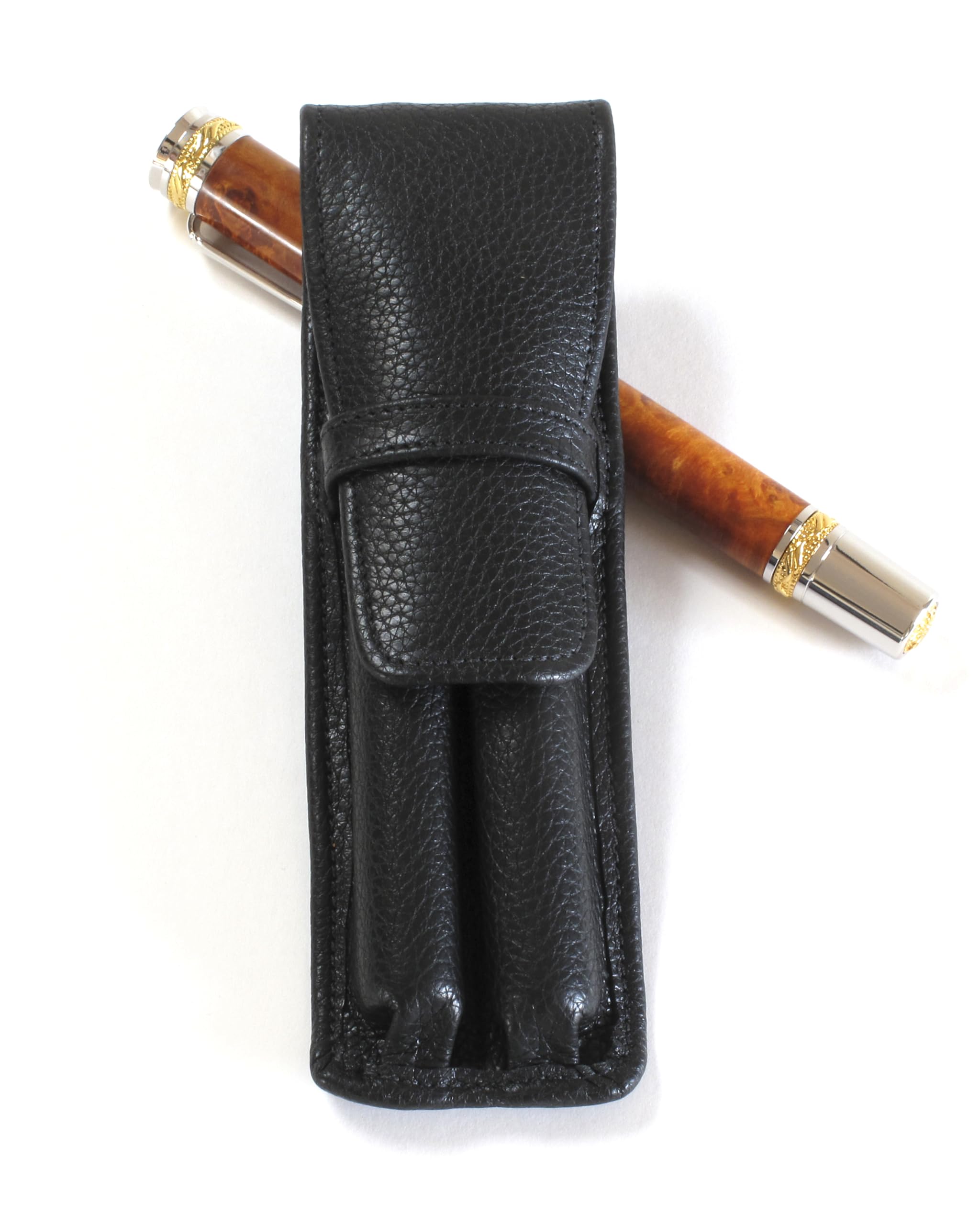 Premium Genuine Leather Double-Black Pen Holder - Elegant Desk Organizer for Office, Home & School Use