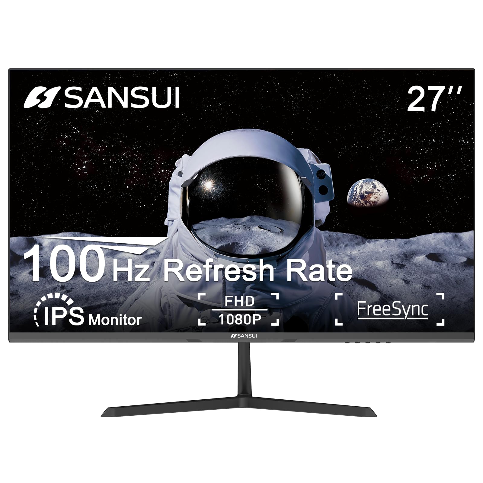 SANSUI 27 Inch Full HD 1080P Computer Monitor - 1920x1080 Resolution, 100Hz Refresh Rate, AMD FreeSync, HDMI & VGA Ports, 100x100mm VESA Mount - Ideal for Home Office, Gaming, and Multimedia Entertainment