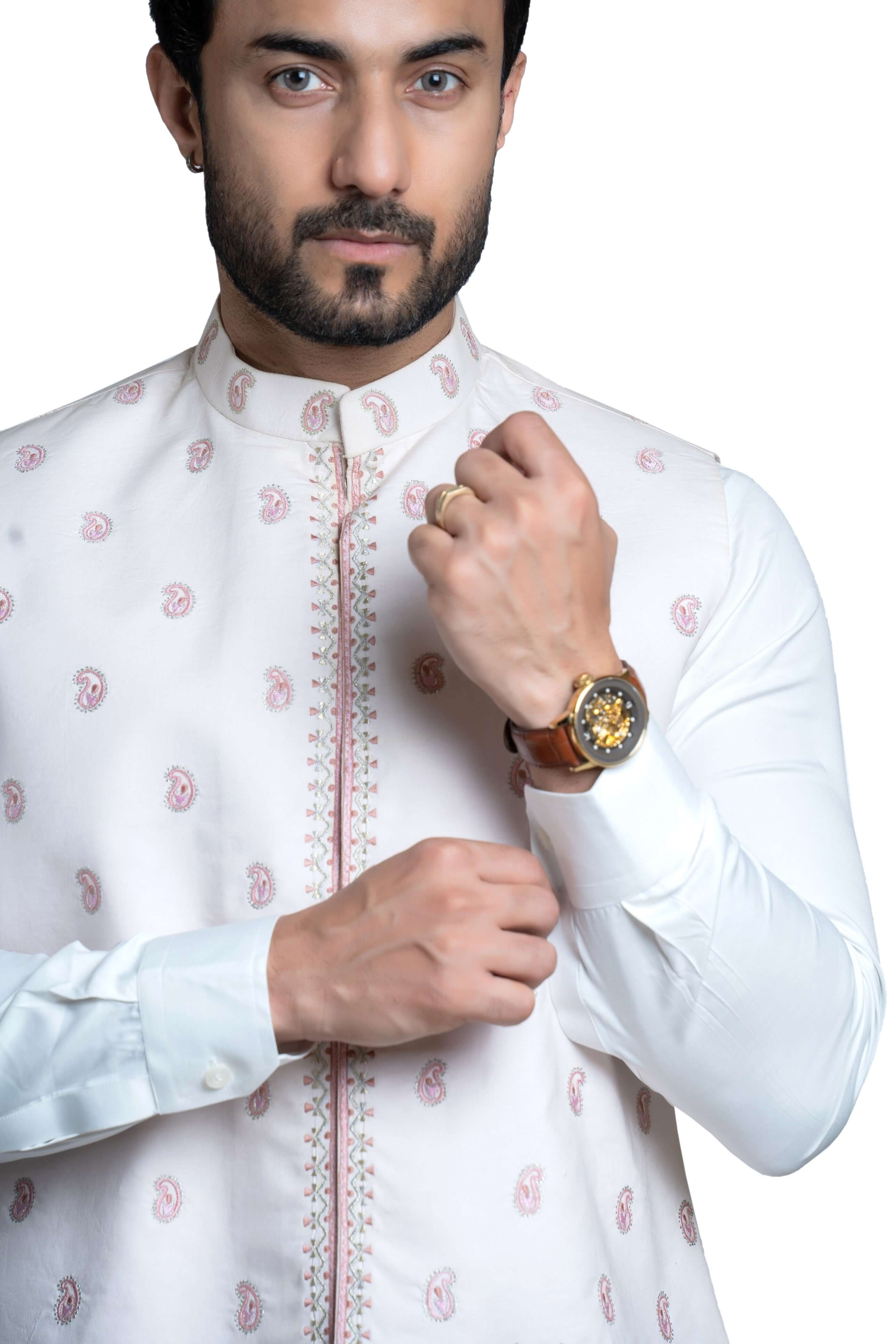 Exquisite Baby Pink Raw Silk Waistcoat with Persian Art Embroidery | Elegant Women's Formal Vest | Perfect for Weddings, Parties & Special Occasions