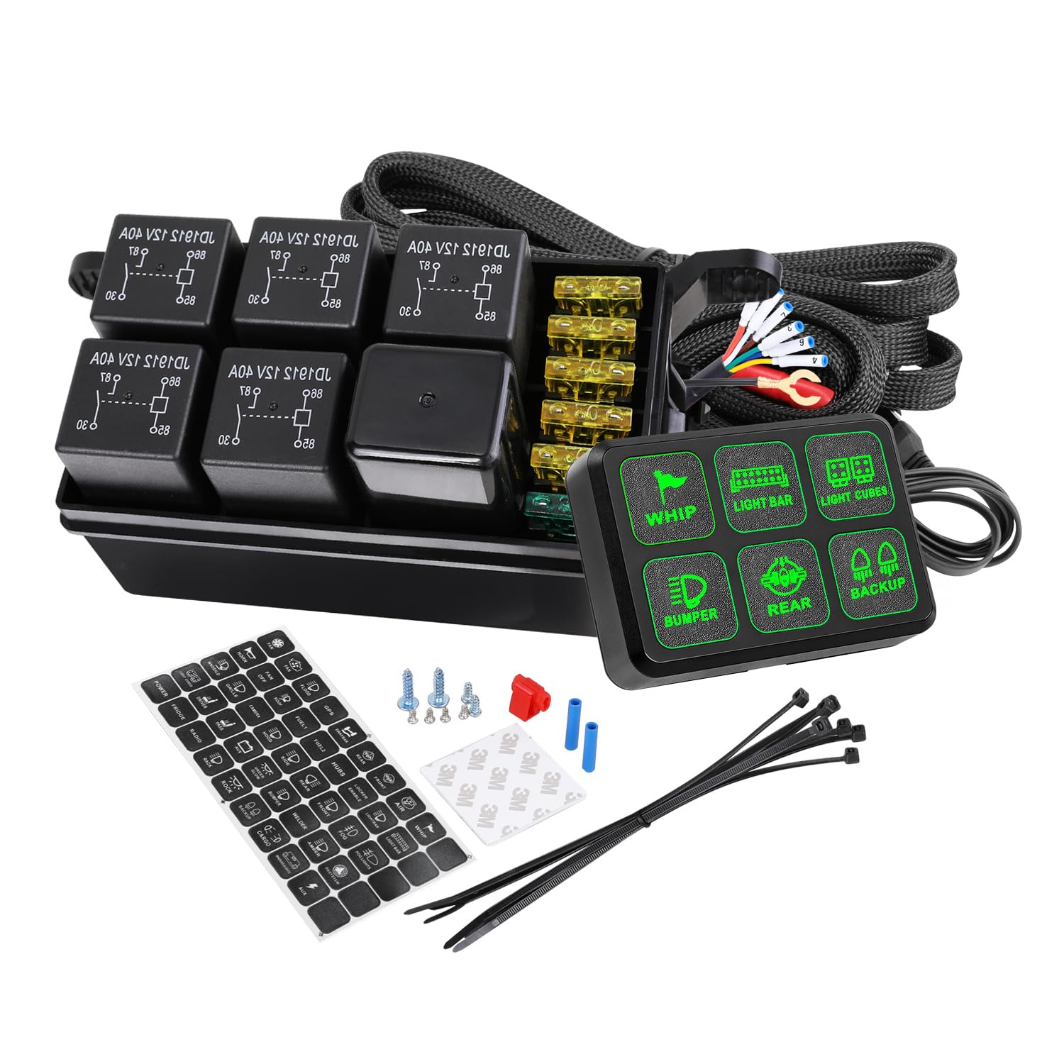 Nirider 6 Gang Switch Panel with UTV Dome Light - Universal RGB LED Circuit Control Box, Waterproof Touch Button Switch Pod for Off-Road Vehicles, ATV, UTV, Jeep & Marine Use