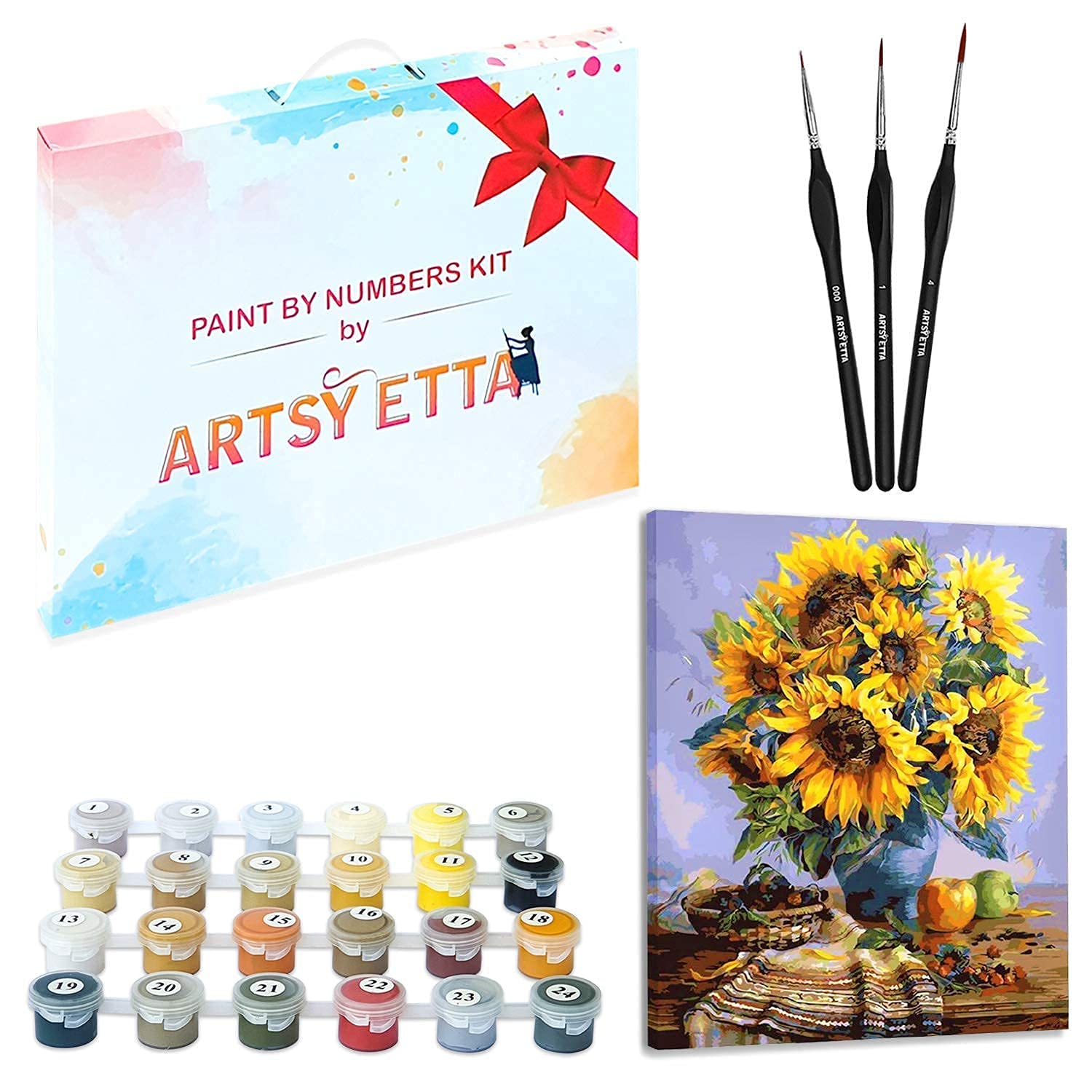 Artsy Etta Paint by Numbers Kit for Adults - Framed Canvas DIY Art Set with Floral Design | Easy Home Decor & Relaxing Creative Activity for Beginners