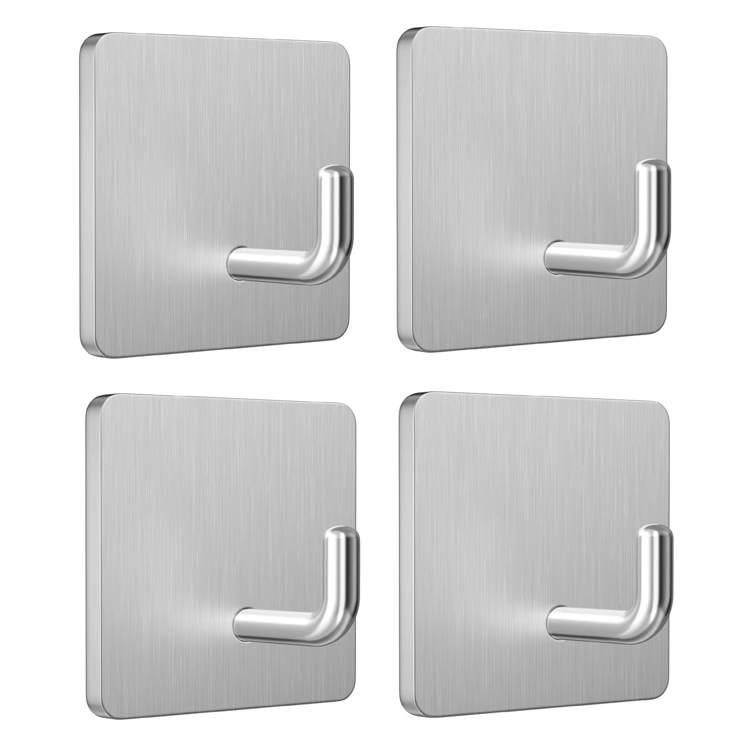 Stainless Steel Adhesive Hooks - 4 Pack Waterproof Wall Hooks for Towels, Hats & Coats - Perfect for Bathroom, Kitchen & Entryway Organization