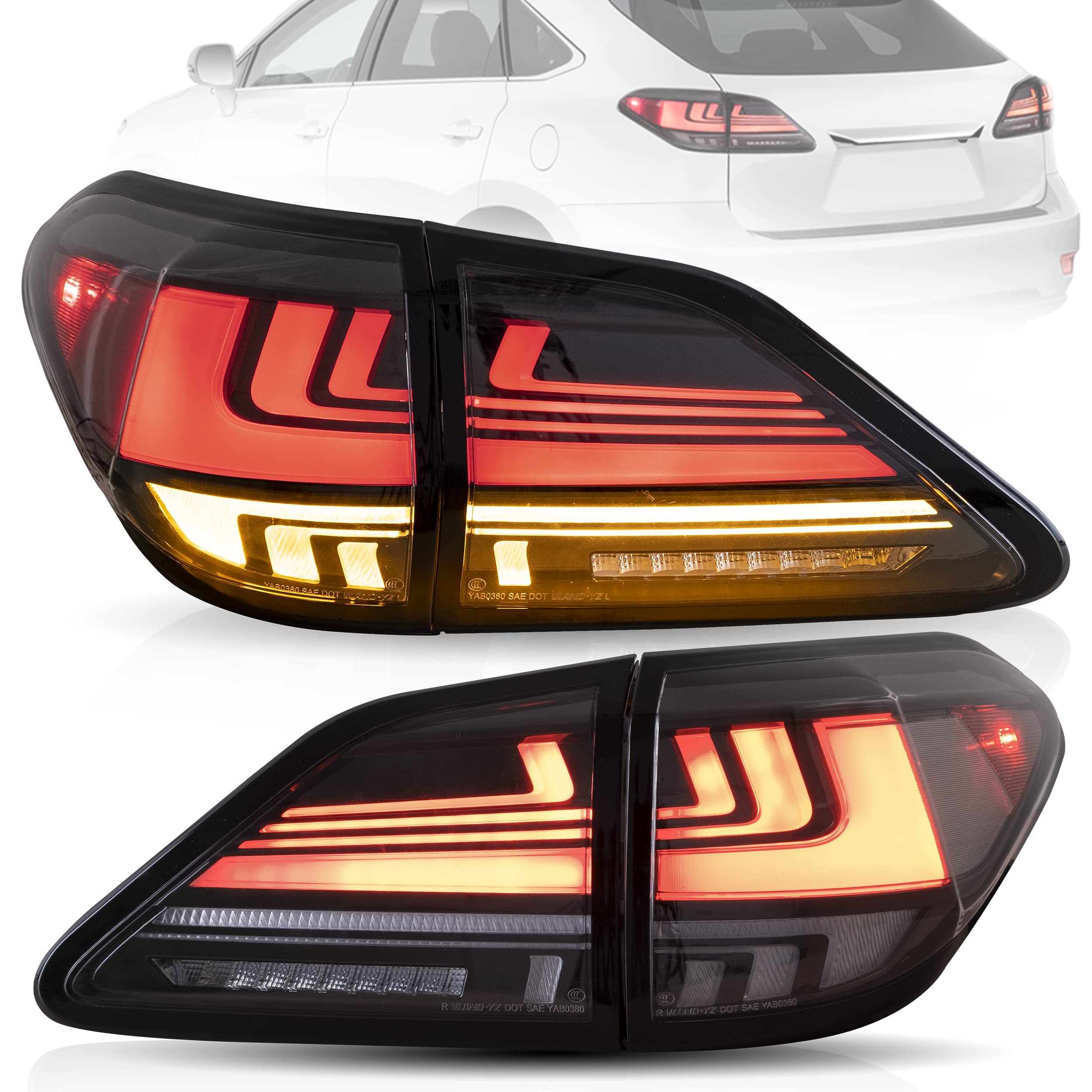 VLAND LED Tail Lights Assembly for Lexus RX 2009-2014 - Dynamic Start-up Animation DRL, Sequential Turn Signals, Red Lens with Fog Lights - Perfect for Car Customization & Night Driving Safety