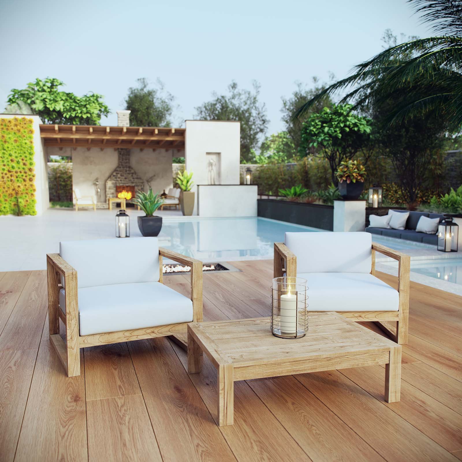 Modway Upland 3-Piece Teak Wood Outdoor Sectional Sofa Set with Weatherproof Cushions – Durable Patio Furniture for Backyard, Garden, Poolside & Beach | Modern Outdoor Lounge Set for Relaxing & Entertaining | Perfect for BBQs, Family Gatherings & Outdoor Dining | Ideal for Decks, Terraces & Vacation Homes | Great for Summer Parties, Sunset Chilling & Outdoor Social Events | Use in Patios, Gardens, Poolside & Rooftop Lounging | Perfect for Small Spaces, Urban Balconies & Coastal Homes