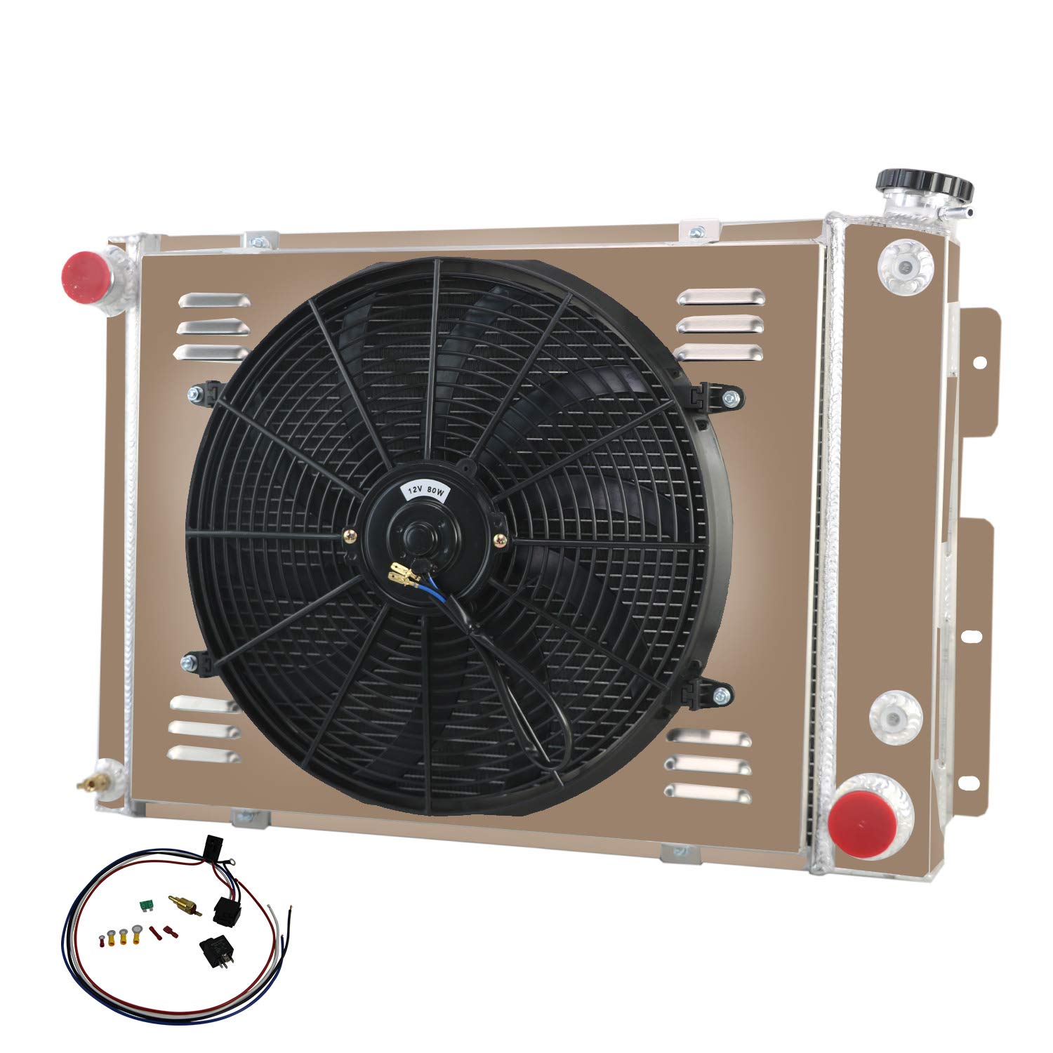 ECMRAD 3 Row Aluminum Radiator Shroud Fan for 1967-1969 Chevy Camaro Small Block Z28, Pontiac Firebird & Trans Am - 21