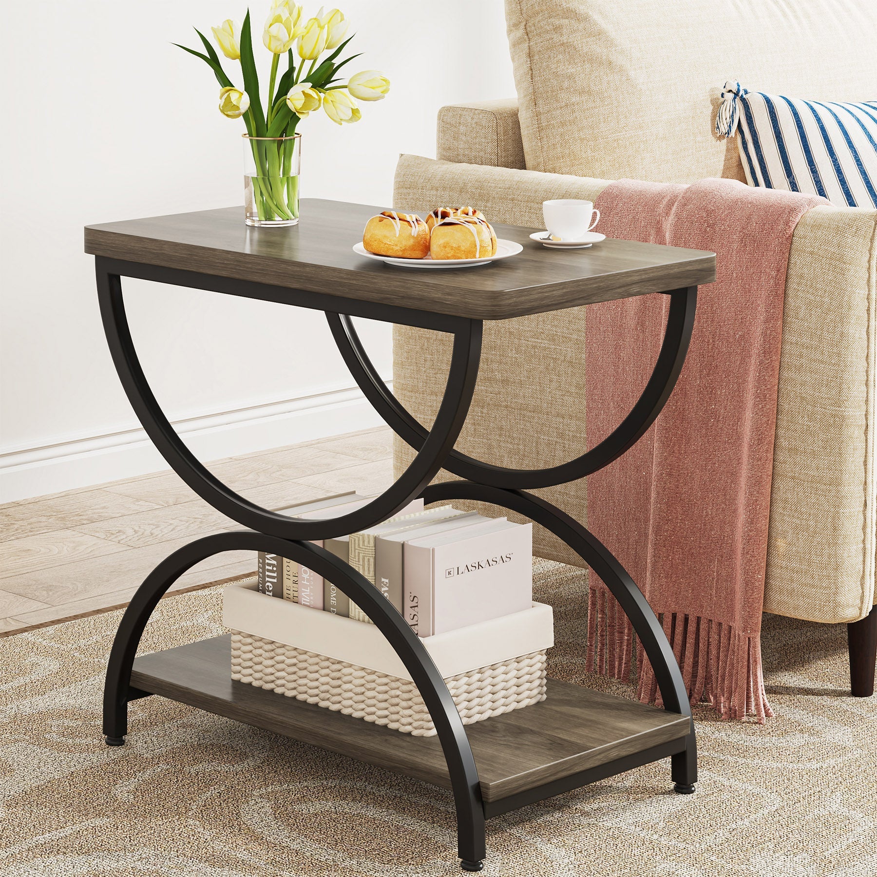 2 Tier End Table with Metal Frame - Modern Rectangular Side Table for Living Room, Bedroom & Office - Sturdy & Stylish Home Decor Accent Piece