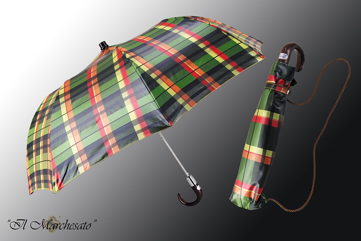 Handmade Italian Men's Folding Umbrella - Classic Scottish Tartan Design - Perfect for Travel, Business & Outdoor Events