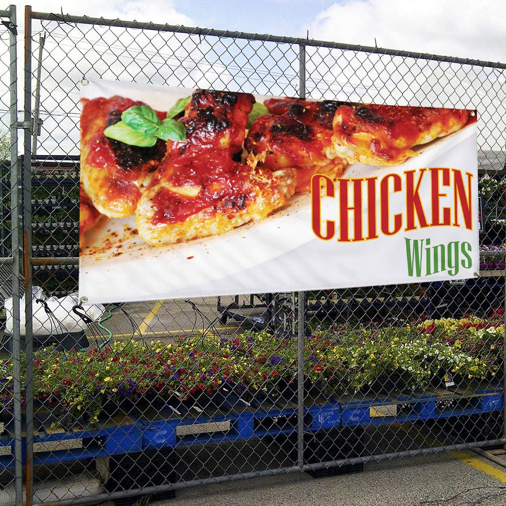 Custom Vinyl Banner for Chicken Wings Restaurant - Weatherproof Outdoor Advertising Sign with 10 Grommets (60x144 Inches) - Perfect for Food Trucks, Yard Sales & Industrial Business Promotion
