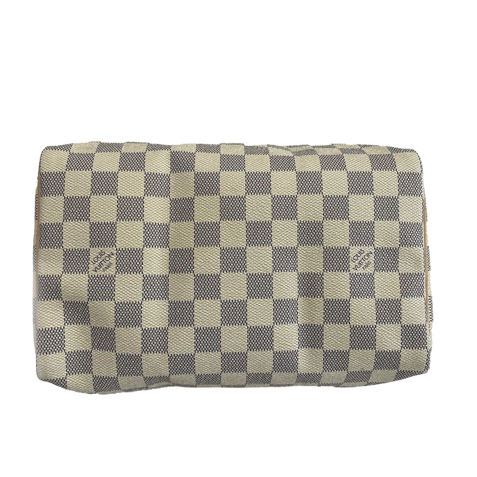 Authentic Louis Vuitton Damier Azur Speedy 25 Handbag - White & Blue Canvas with Top Handle | Luxury Shoulder Bag for Women, Perfect for Work, Travel & Everyday Use