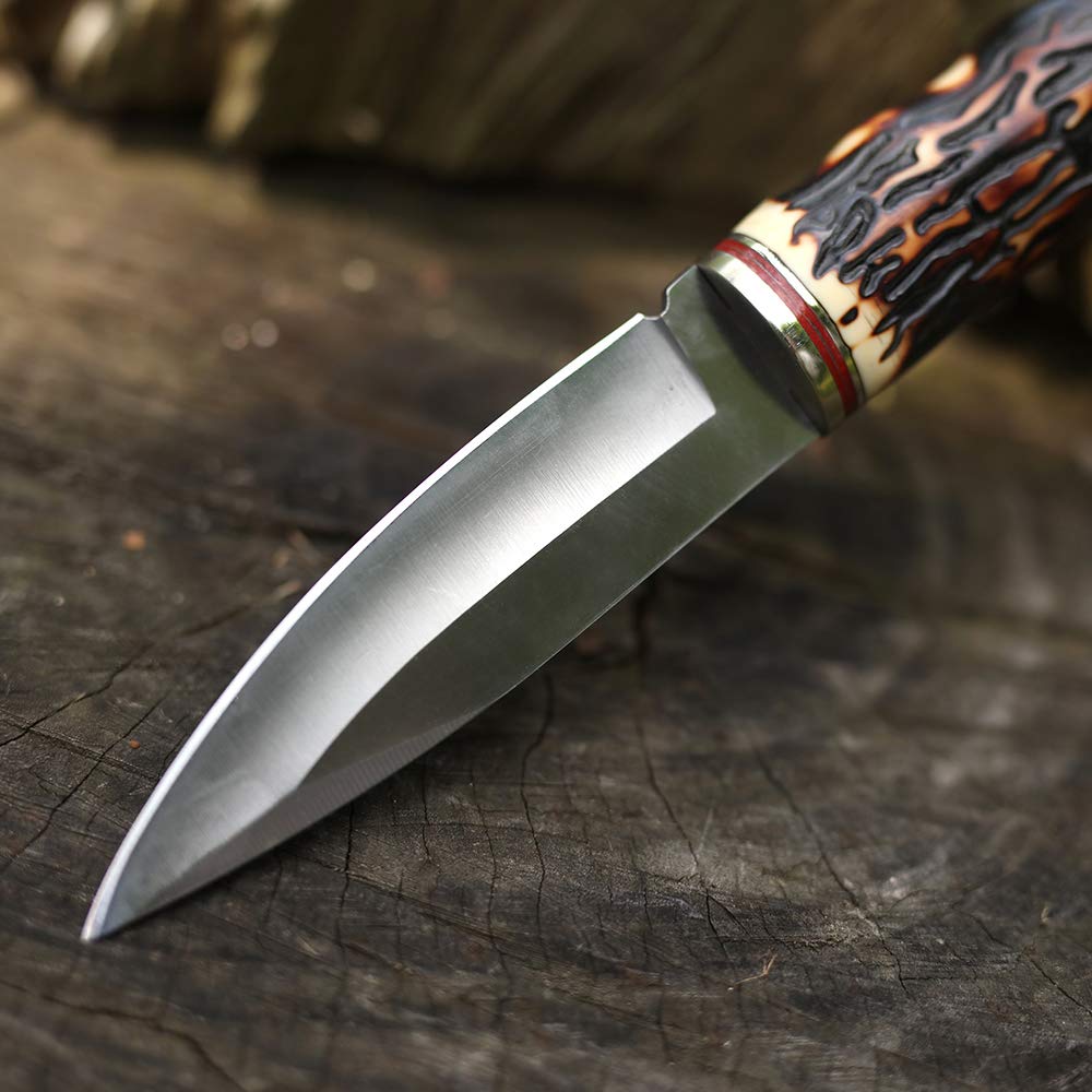 Premium Fixed Blade Knife with Nylon Sheath - Tactical Hunting & Camping Knife with Smooth Imitation Bone Handle - Ideal for Outdoor Survival, Bushcraft & Wilderness Adventures (BLADE 2)