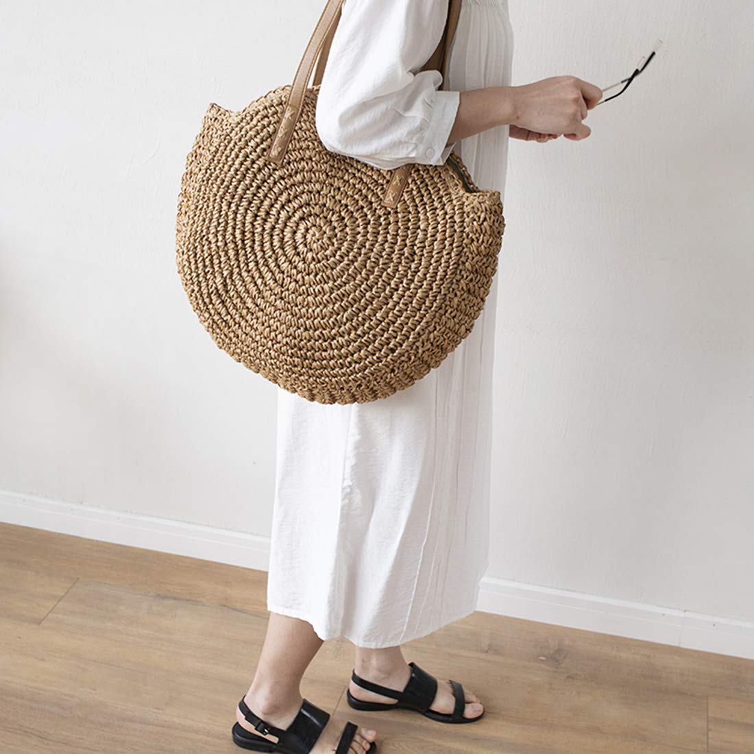 **Women's Large Foldable Straw Beach Bag - Woven Tote Shoulder Purse for Summer Vacation, Travel & Pool Day - Perfect Beach Gift & Accessory**