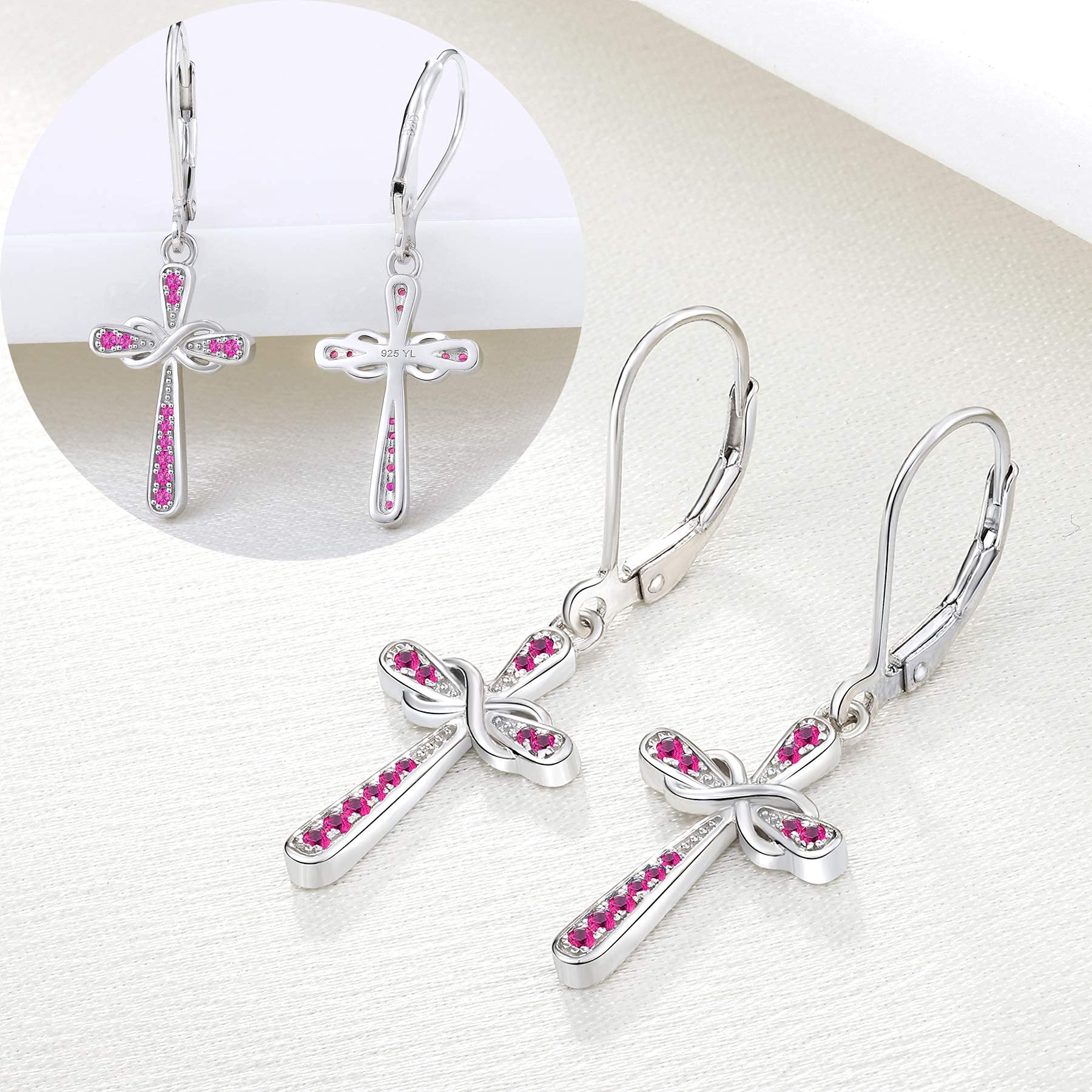 YL Sterling Silver Infinity Cross Necklace with Created Ruby - Elegant Crucifix Pendant for Women | Perfect for Church, Weddings & Everyday Fashion Jewelry