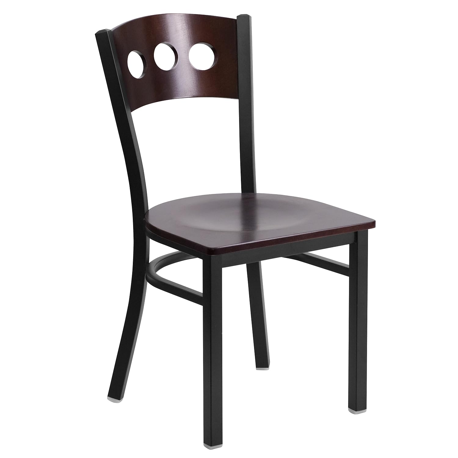Flash Furniture 2-Pack HERCULES Series Black Metal Restaurant Chairs with 3-Circle Back Design & Walnut Wood Seat - Durable Stackable Dining Chairs for Restaurants, Cafes, and Home Kitchens